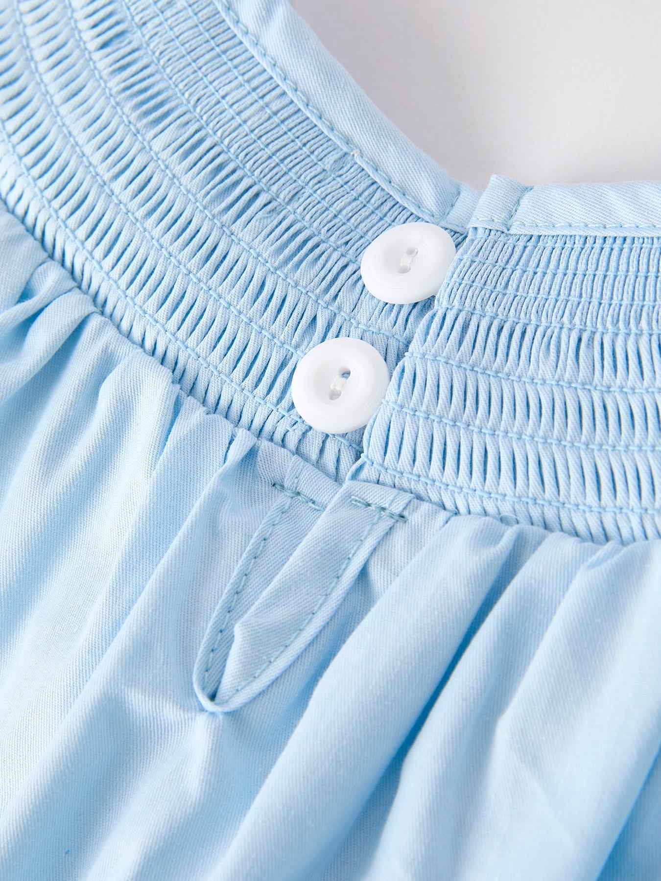 Girls Cross Smocking Embroidered Blue Dress