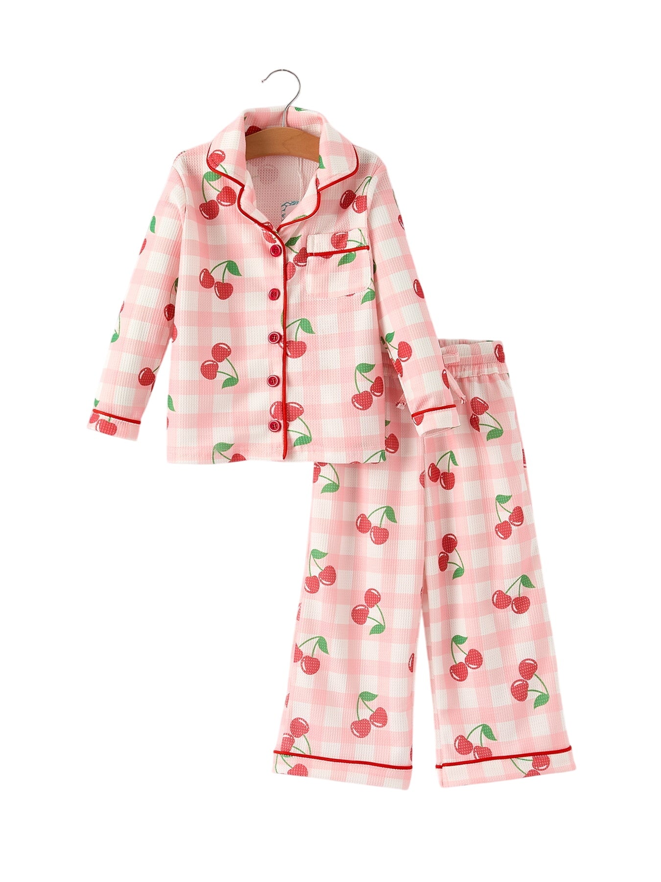Waffle Cherry Girls Long Sleeve Set