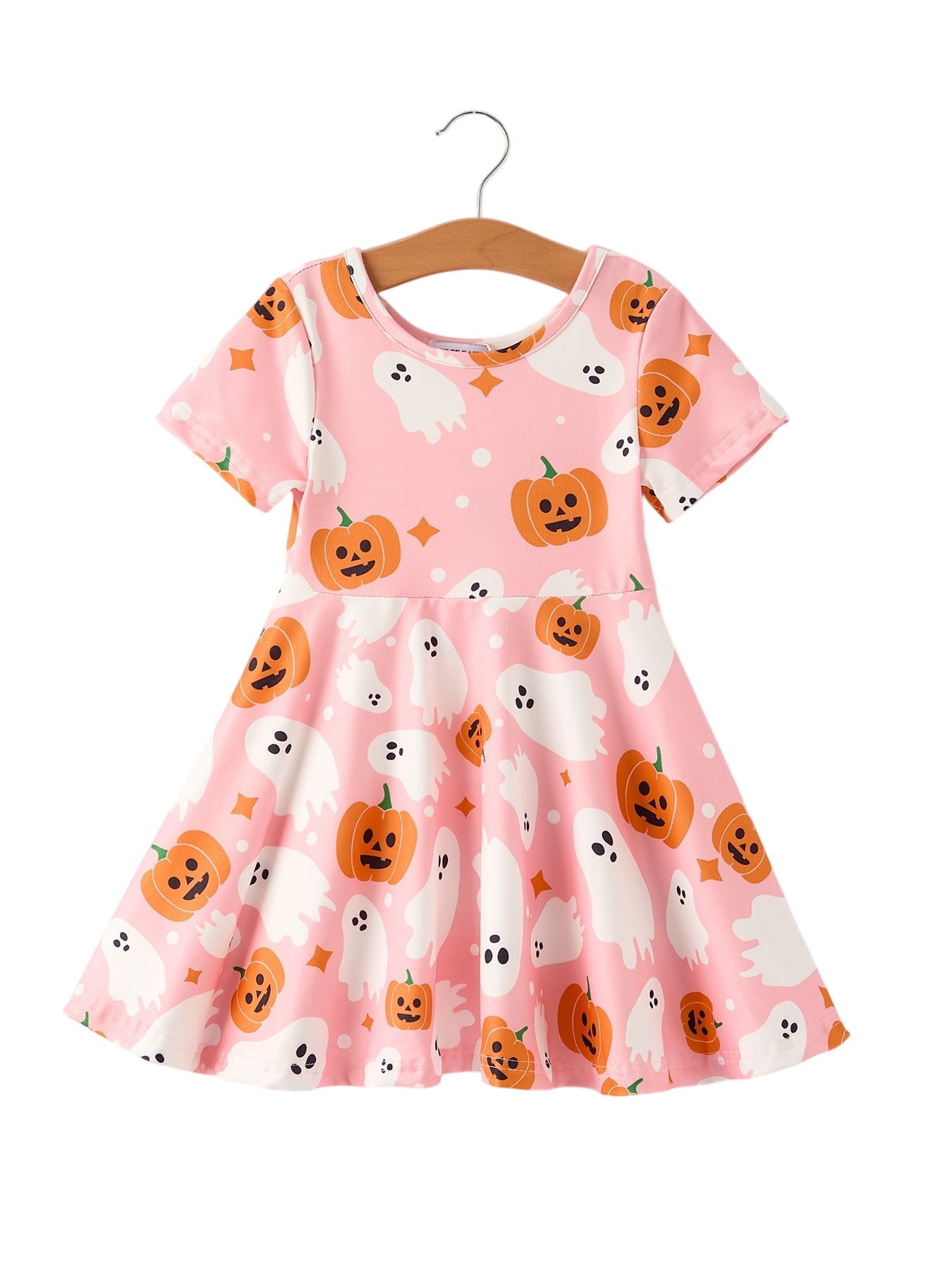 Halloween Ghost Pumpkin Print Short Sleeve Dress