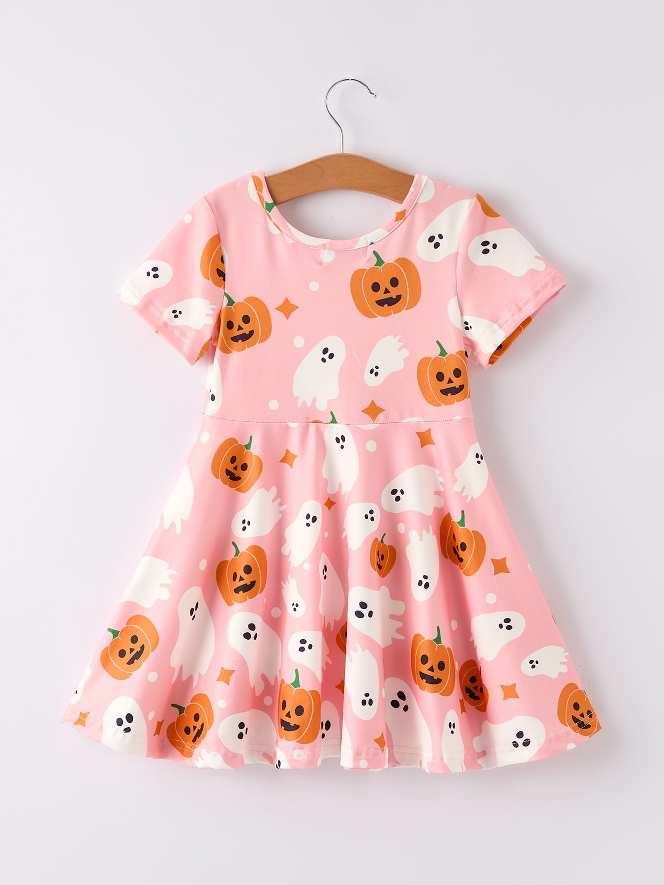 Halloween Ghost Pumpkin Print Short Sleeve Dress