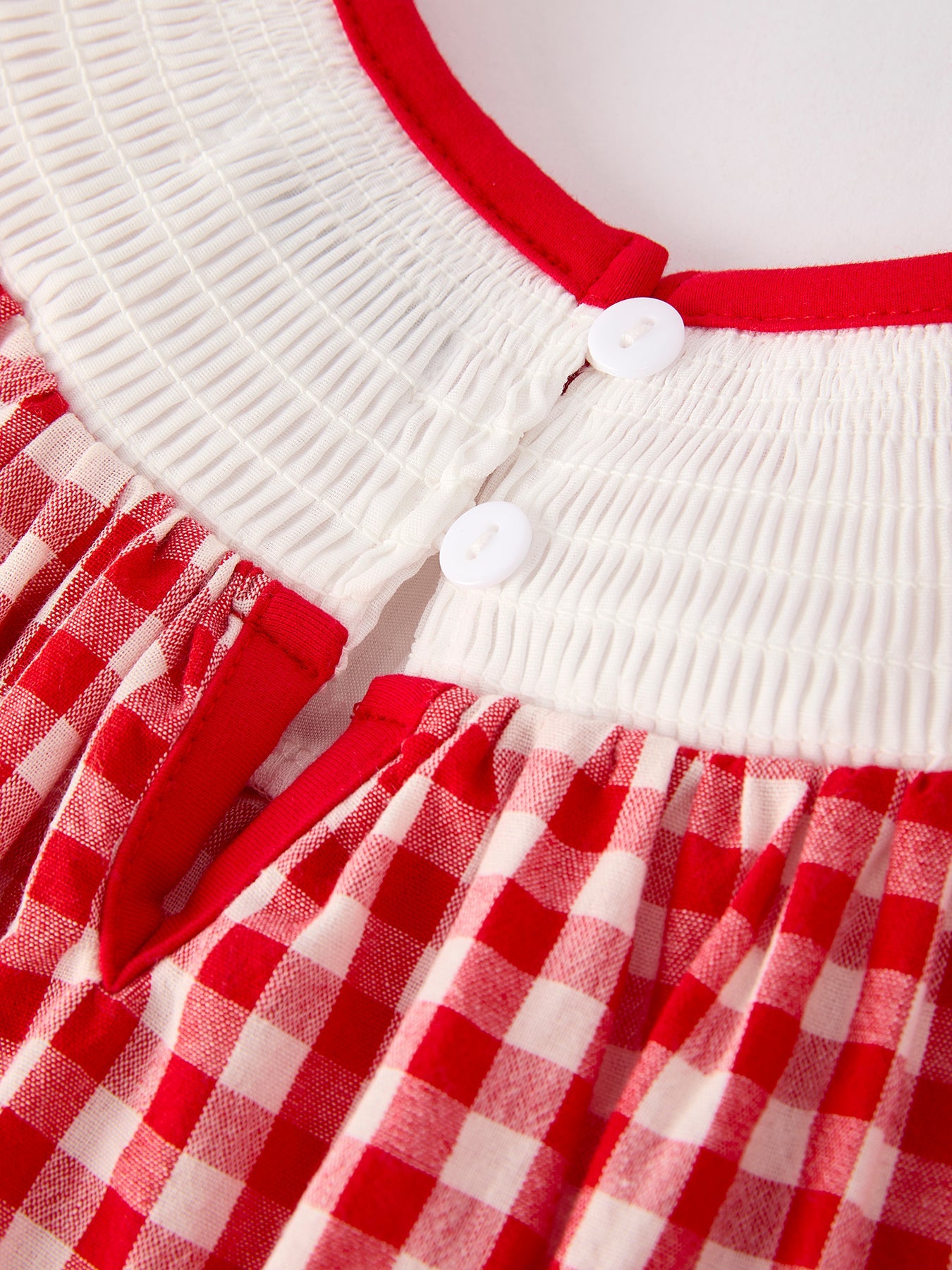 Red Cherry Bow Plaid Smocking Embroidery Girls' Dress