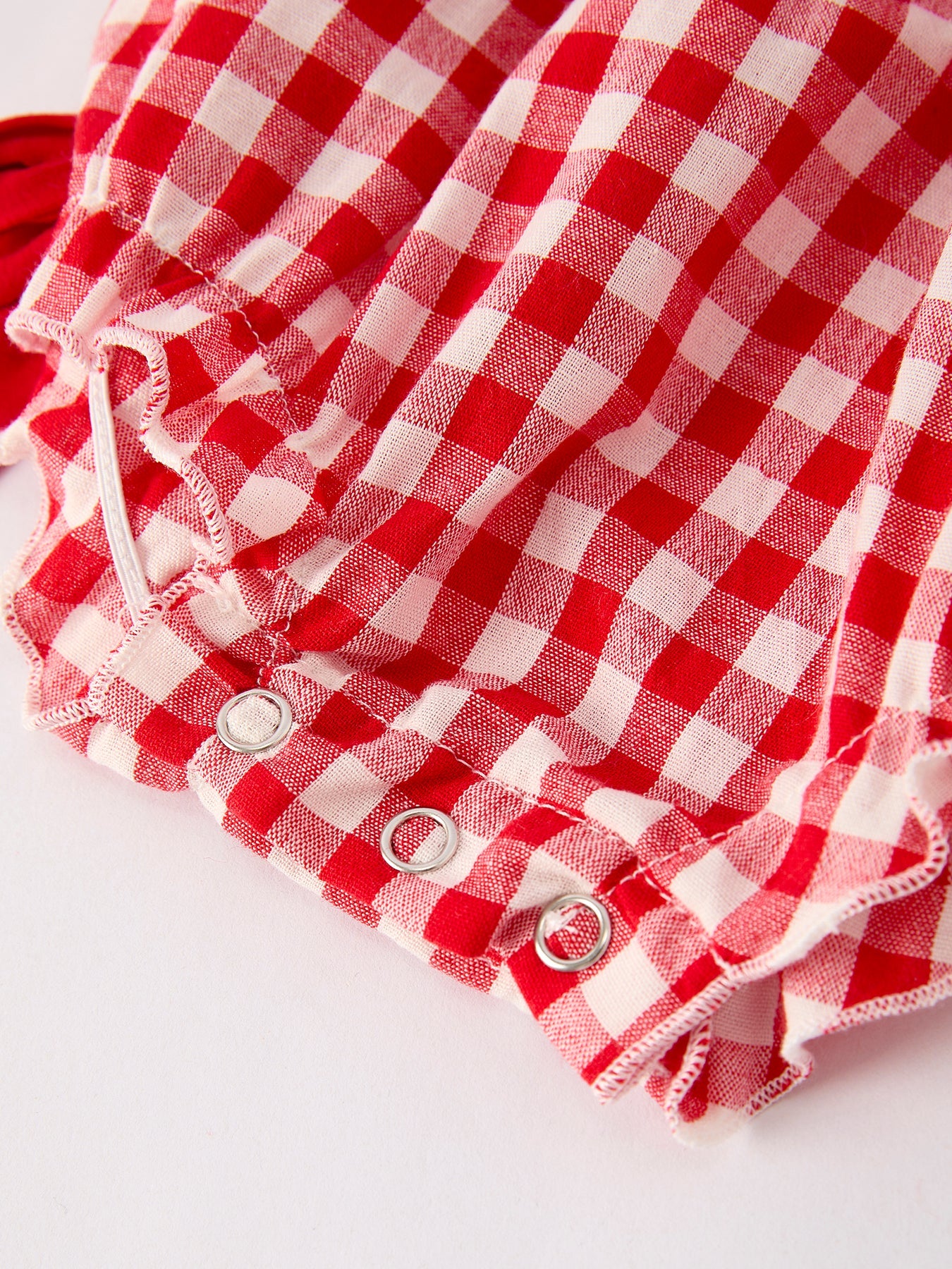 Red Cherry Bow Plaid Smocking Embroidery Girls' Romper