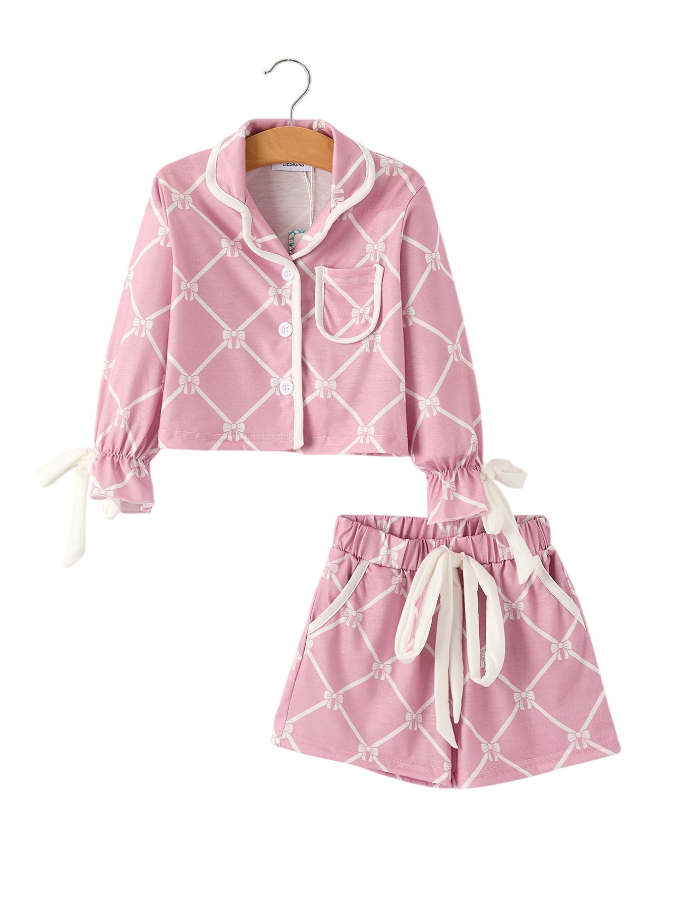 Autumn Check Bow Girls Lapel Pajamas