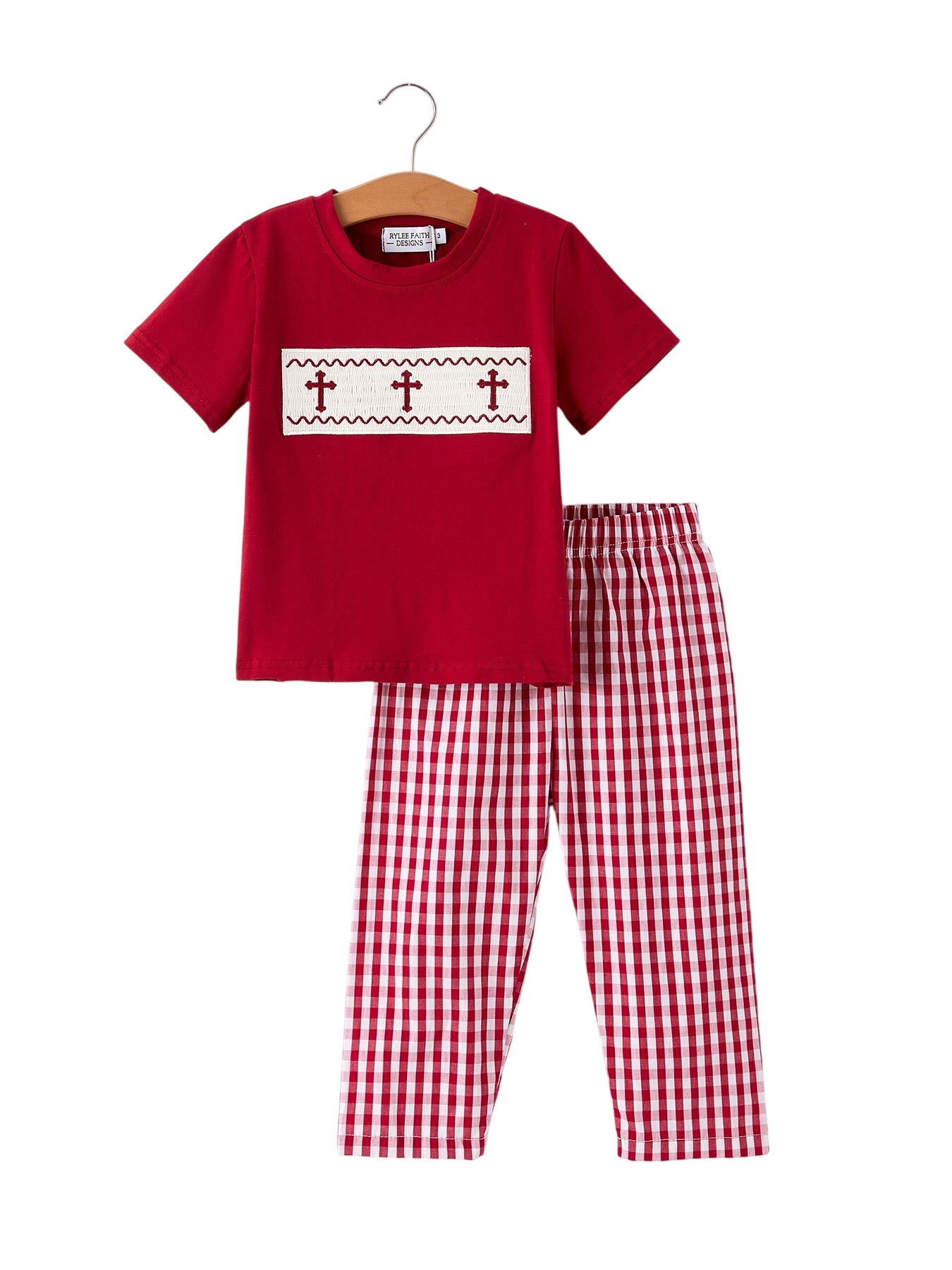 Red Plaid Smocked Church Christ Bishop Christening Boys'set