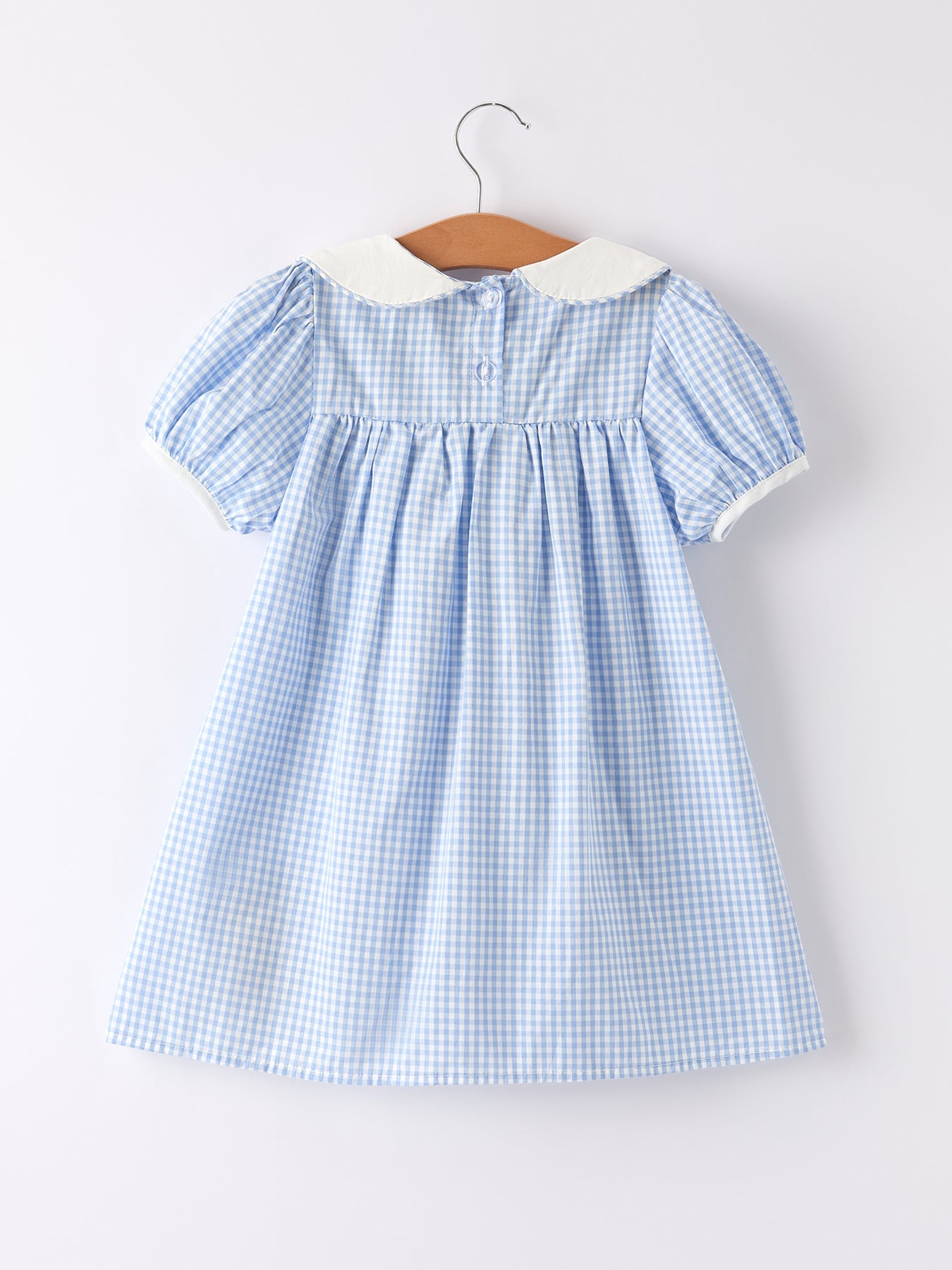 Blue Rabbit Embroidery Plaid Baby Collar Dress