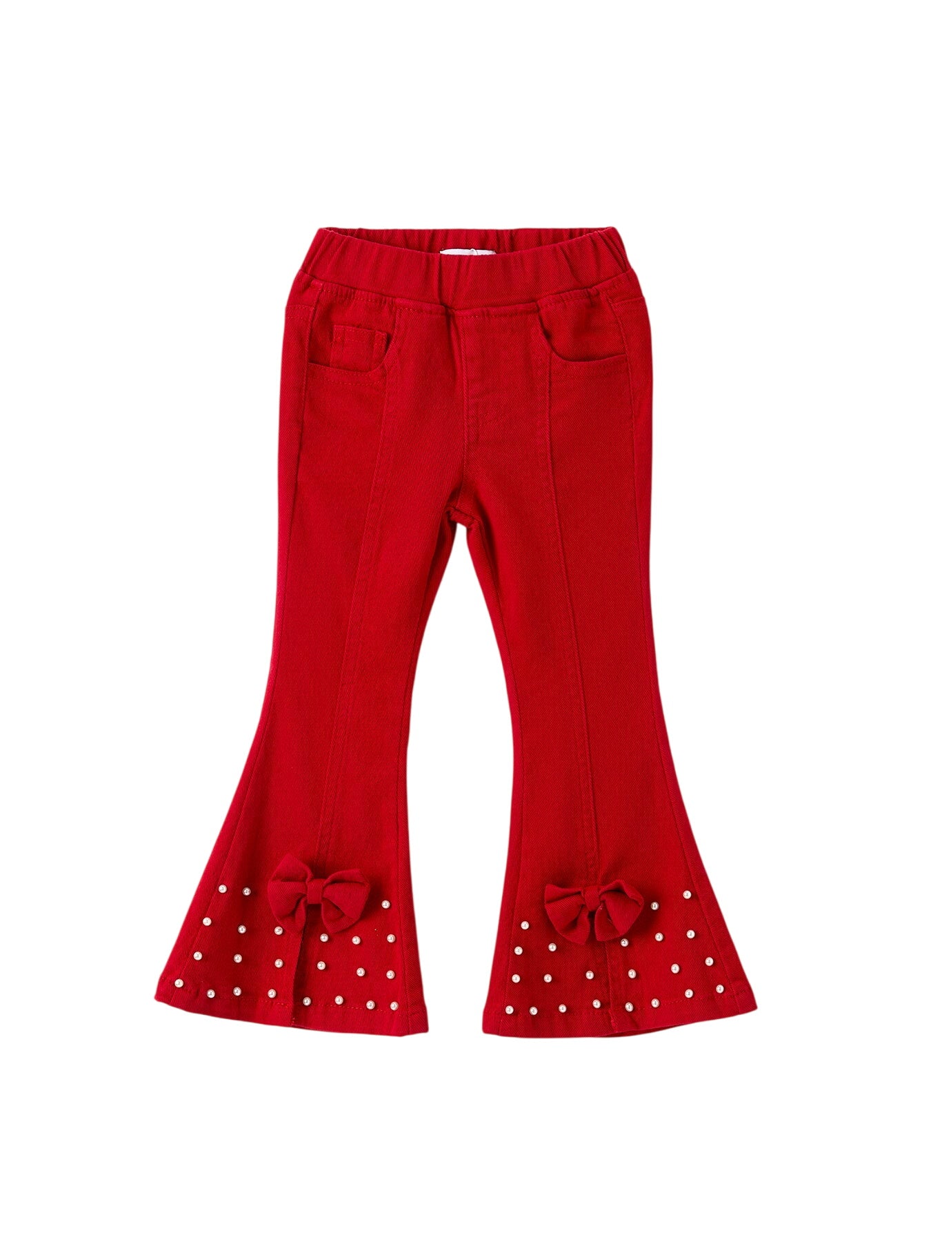 Dark Red Flared Elastic Jeans