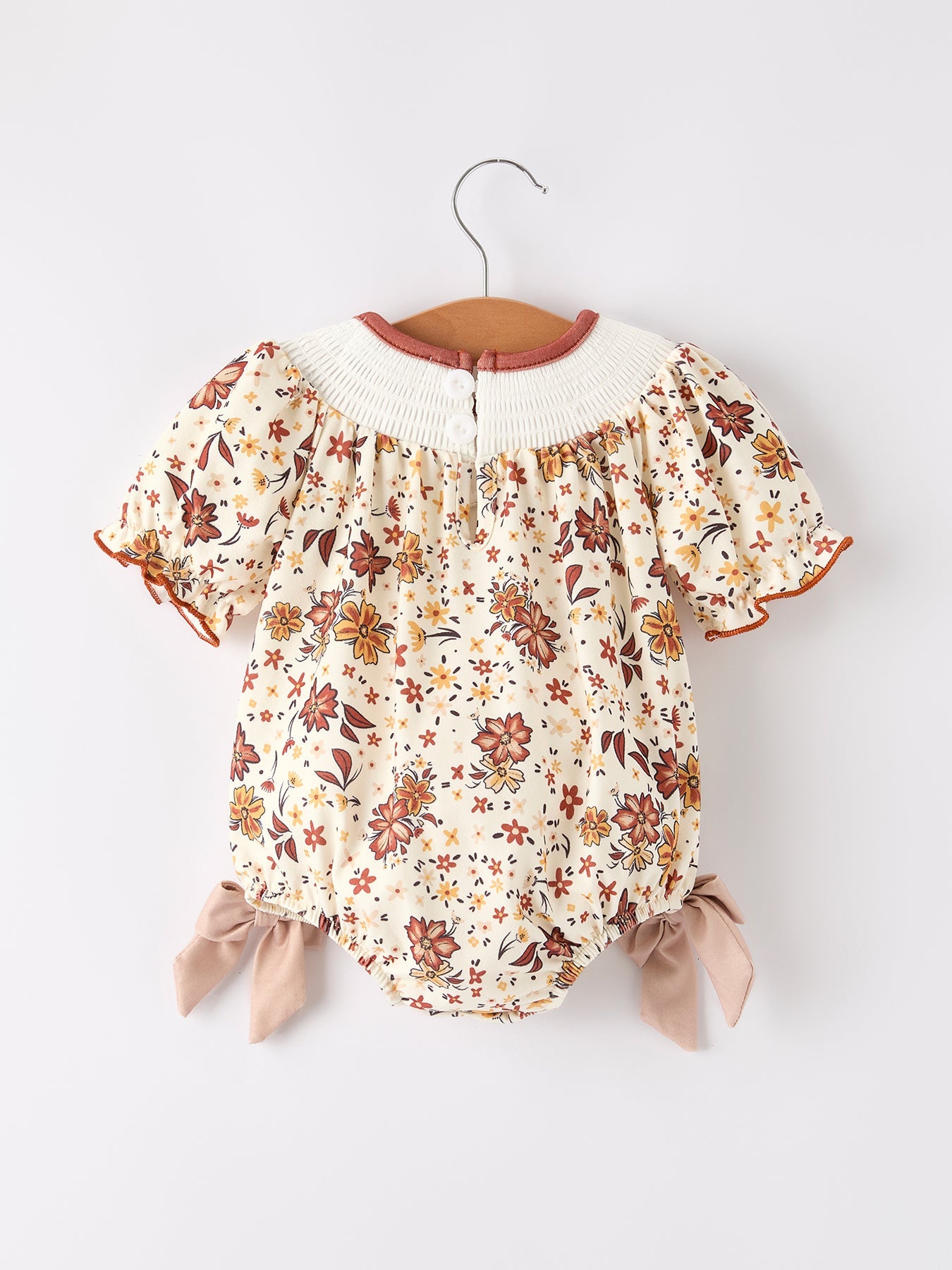 Colorful Floral Smocked Church Christ Bishop Christening Baby Girl Romper