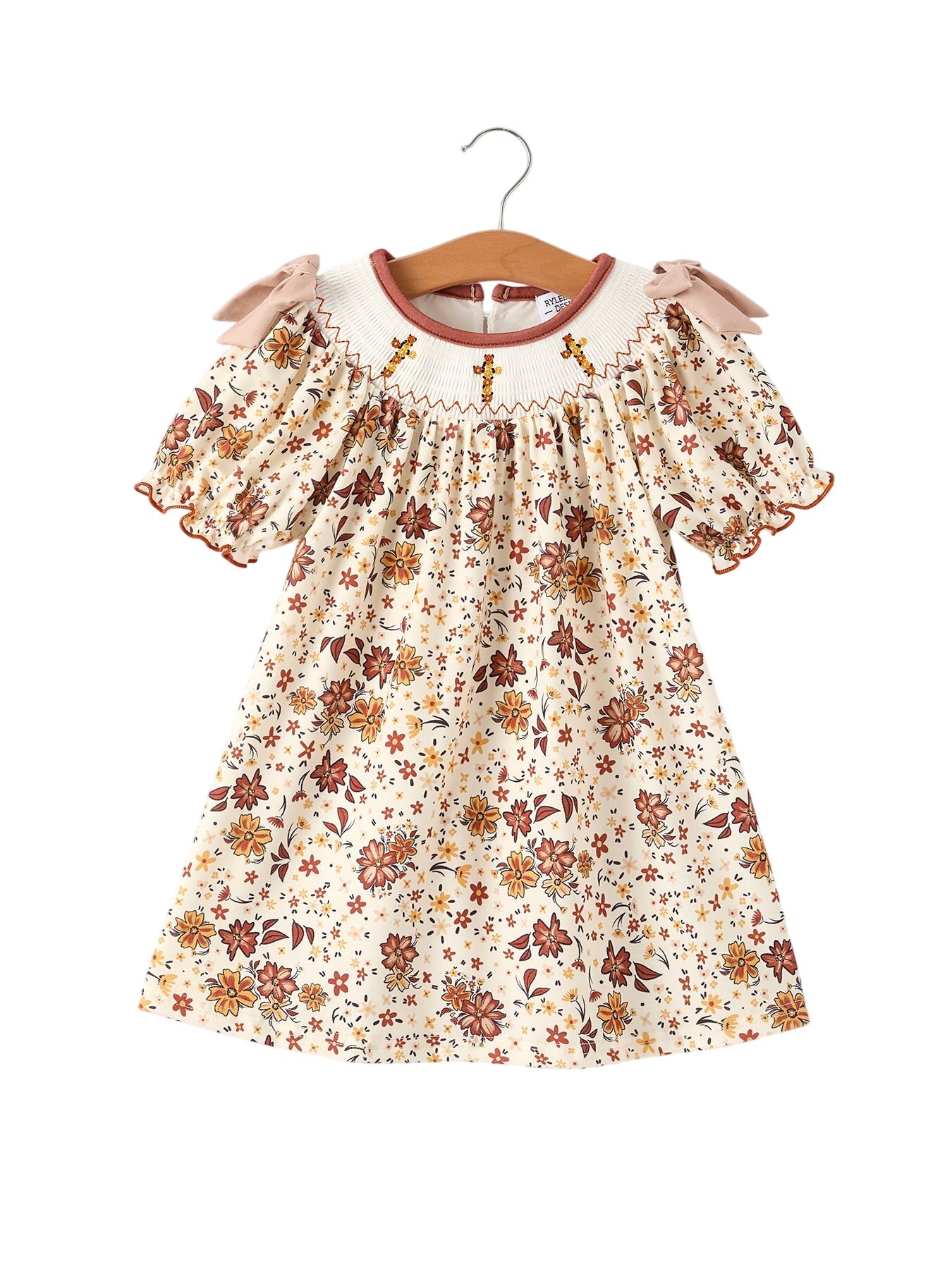 Colorful Floral Smocked Church Christ Bishop Christening Girl Dress