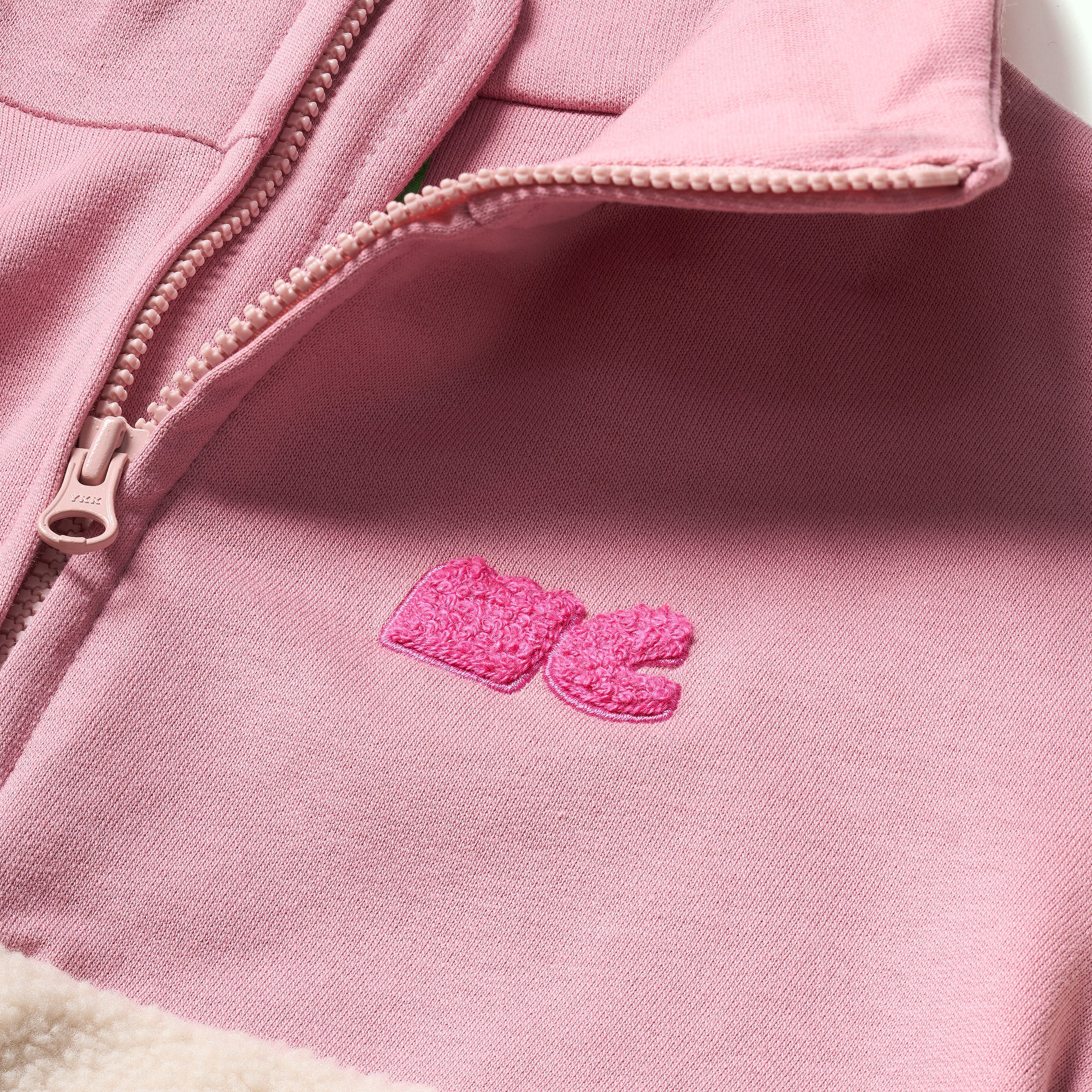 Recycled Cotton And Sherpa Pink Zip Up