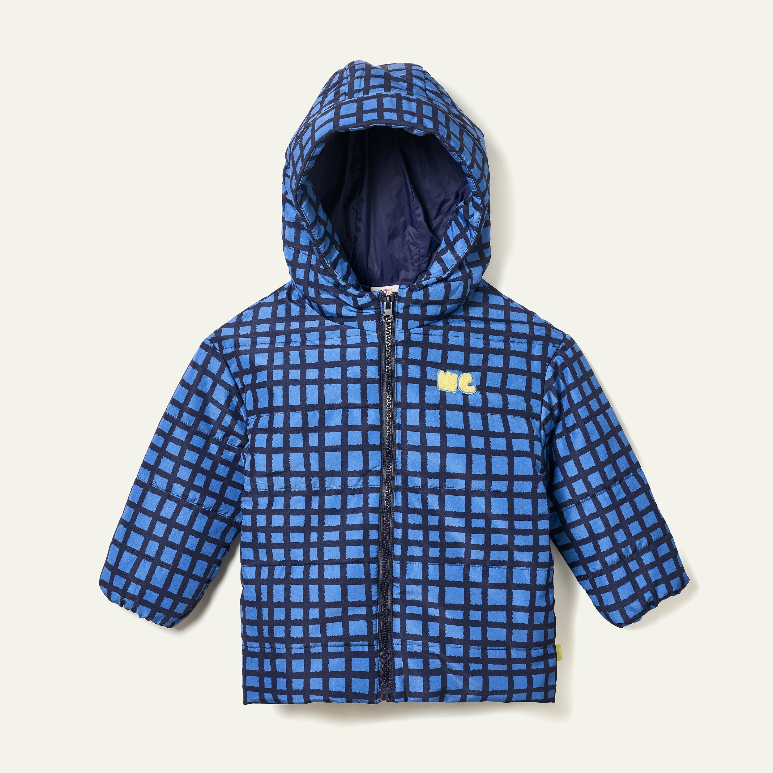 Recycled Nylon Blue Grid Puffer