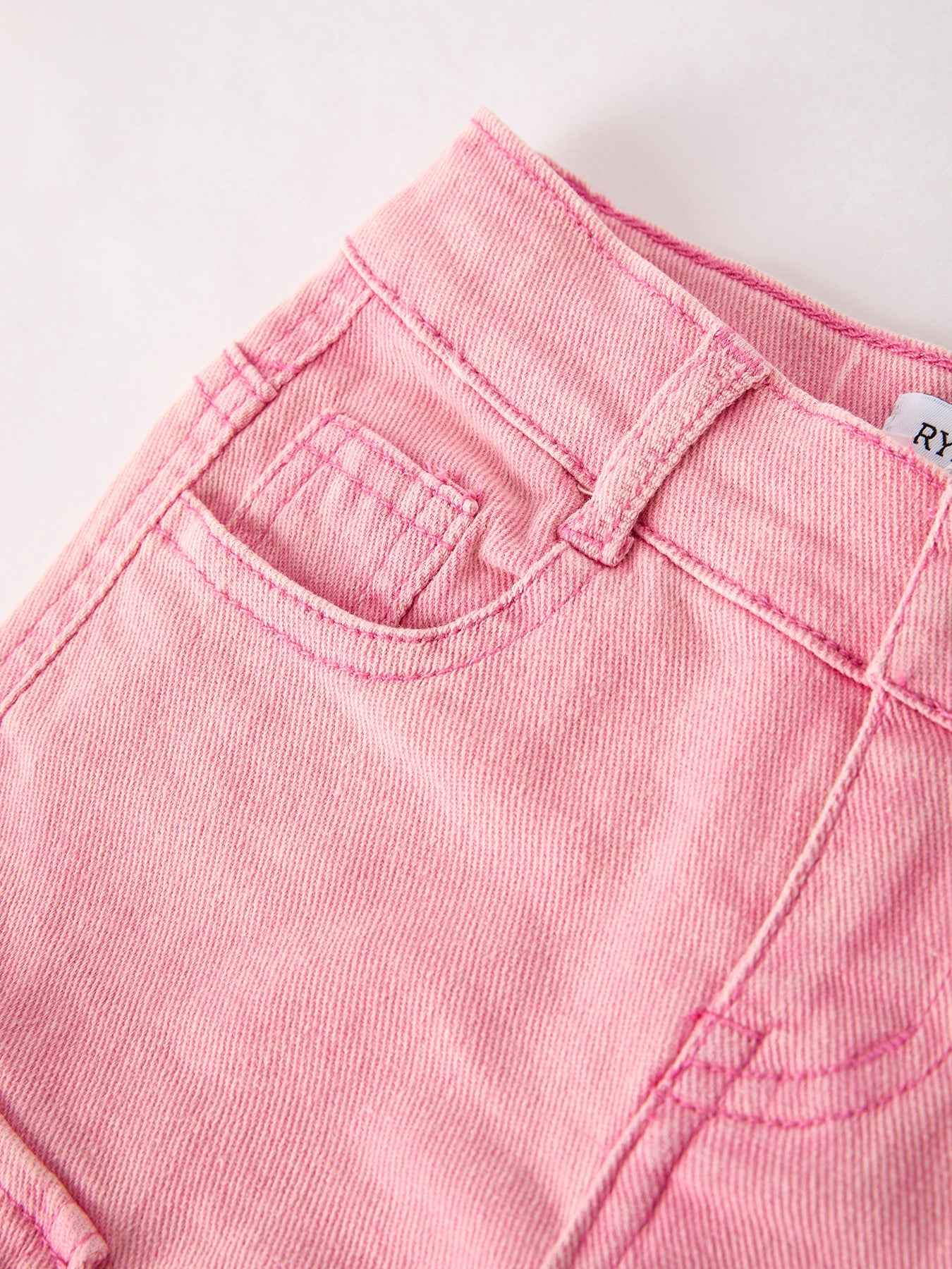 Pink Wide-leg Denim Pants With Pockets