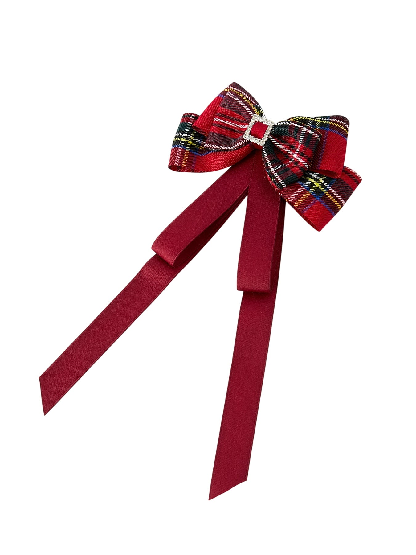 Christmas Red Plaid Zircon Bow Hairpin