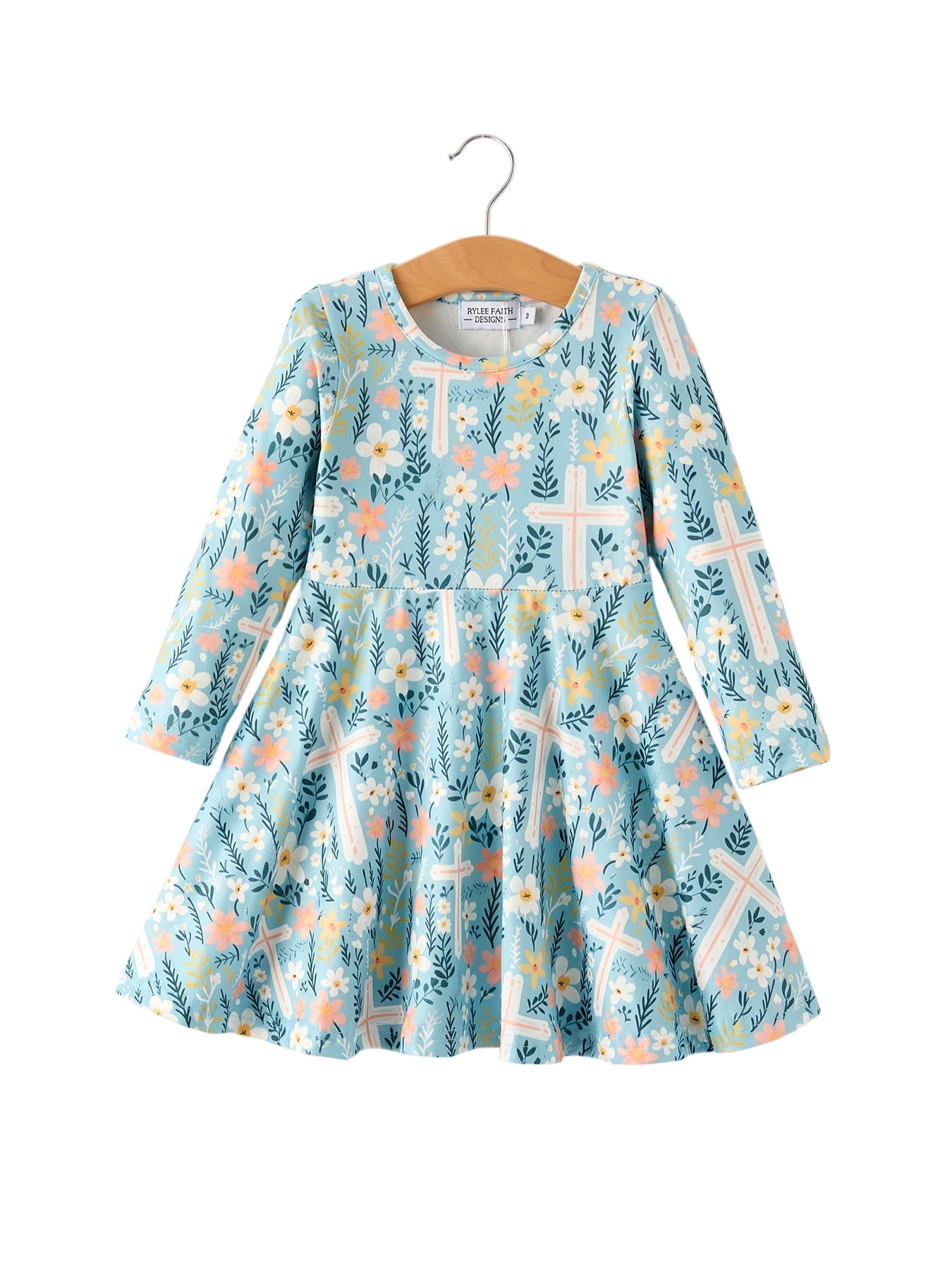 Autumn Christmas Girls Cross Floral Milk Silk Dress