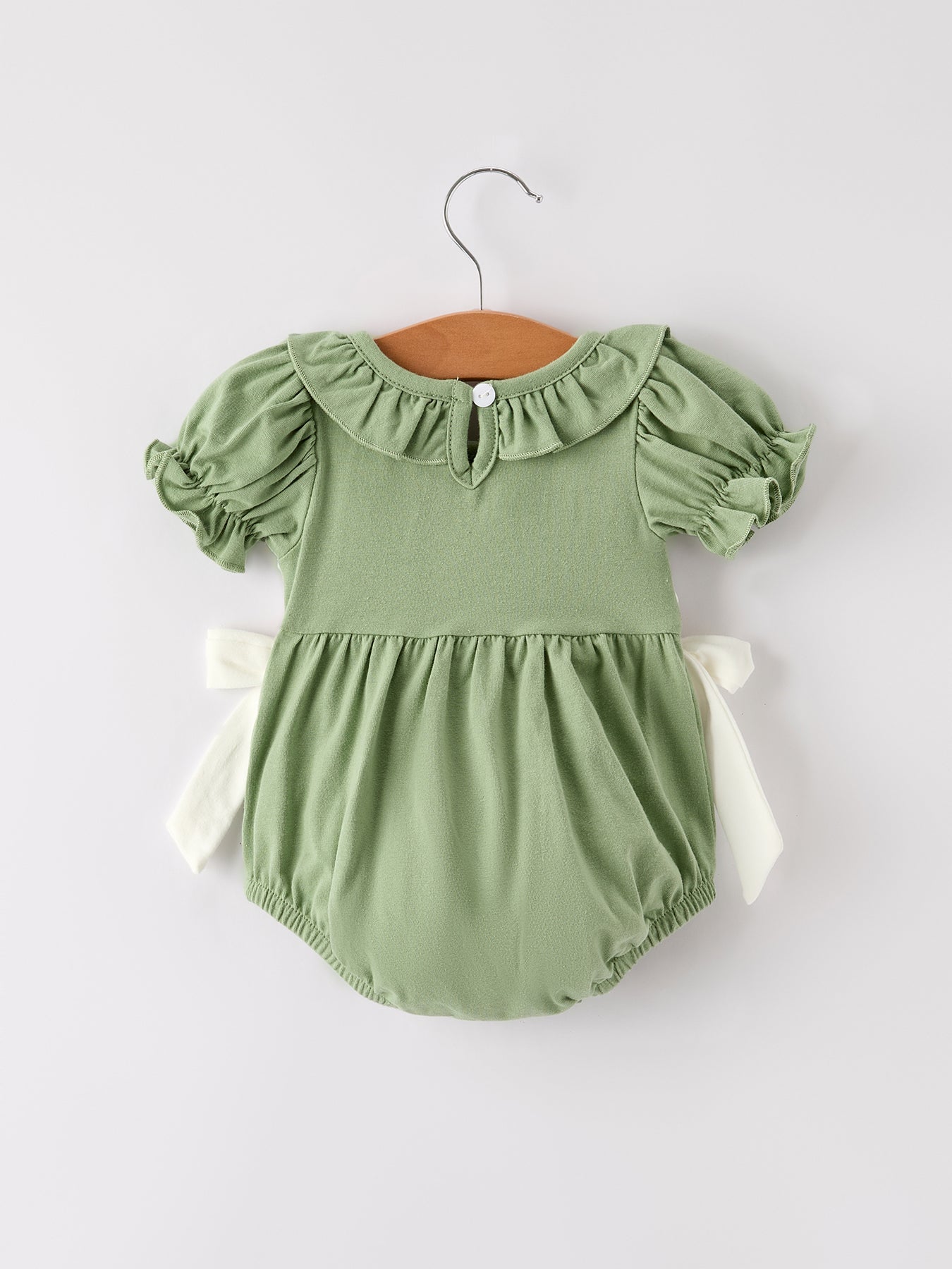 Fall Thanksgiving Chicken Smock Embroidered Green Baby Girl Romper