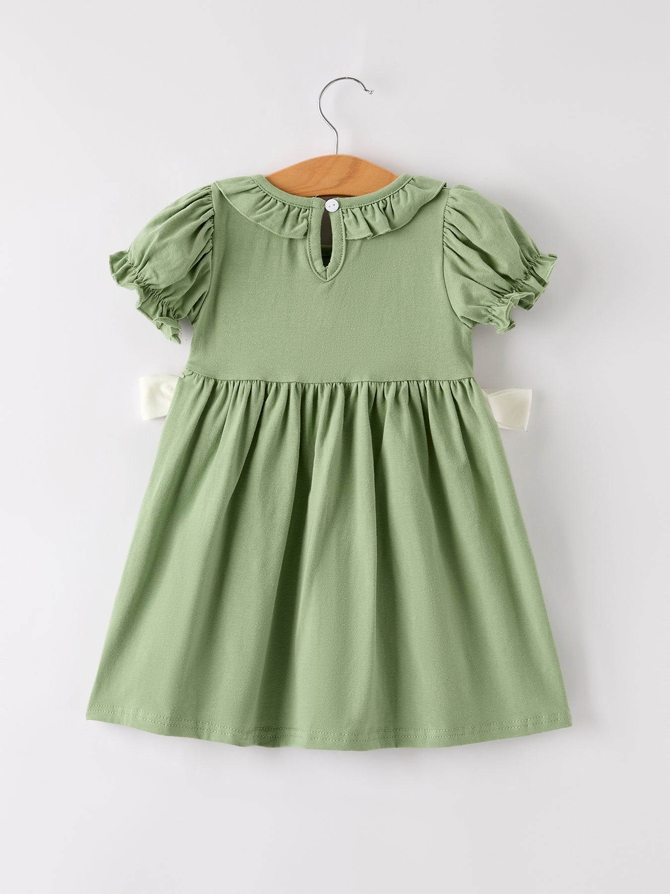 Fall Thanksgiving Chicken Smock Embroidered Green Baby Girl Dress