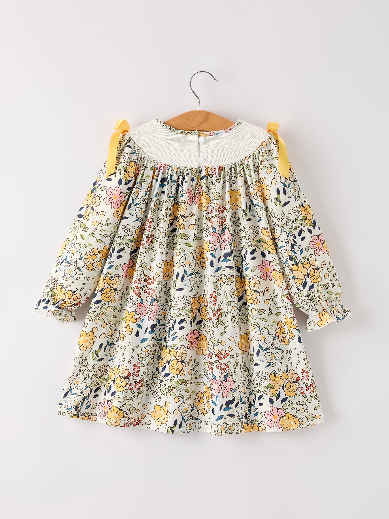 Fall Embroidery Smocking Bow Floral Leaf Baby Girls Dress