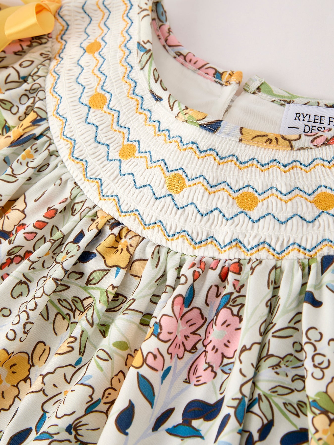 Fall Embroidery Smocking Bow Floral Leaf Baby Girls Dress