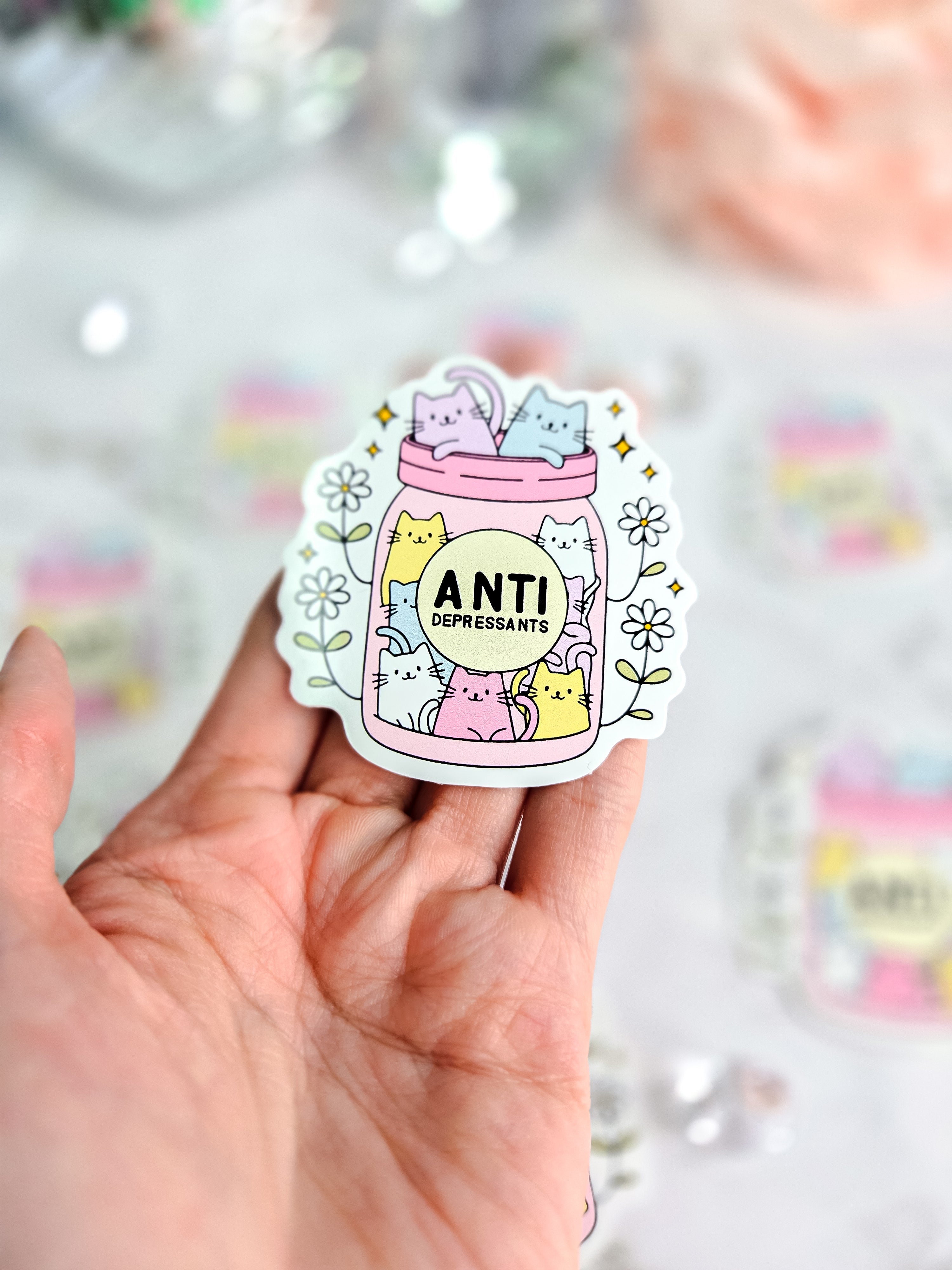 Anti-depressant Kitty Jar Sticker
