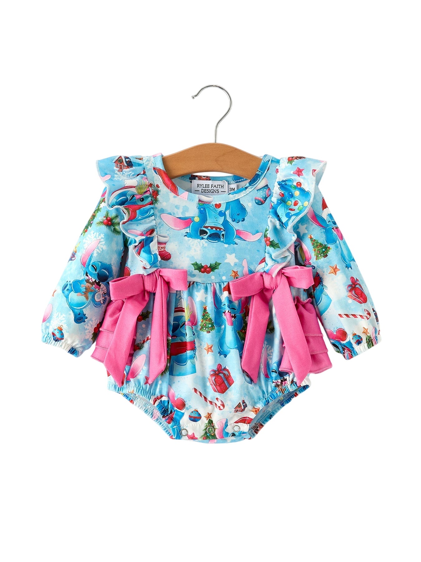 Christmas Baby Girls Bow Romper With Ruffle Detail