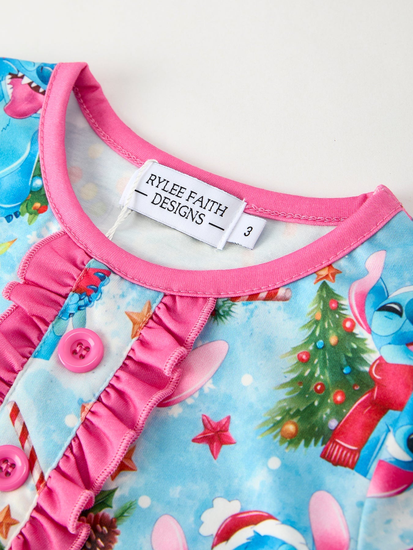 Christmas Girls Pajama Set With Ruffle Detail And Buttoned Top