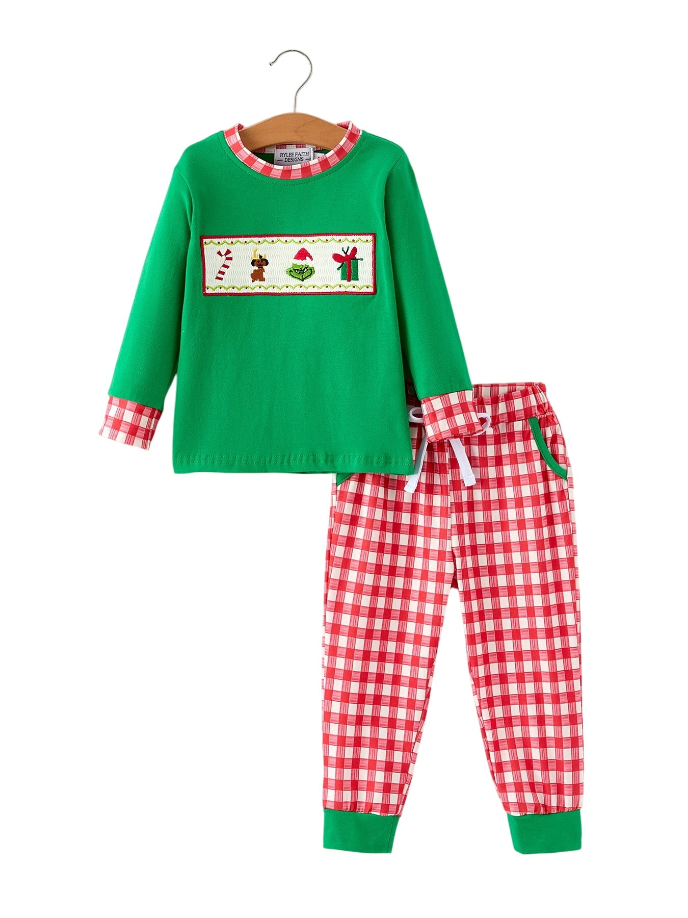 Christmas Character Candy Embroidery Green Boys Set