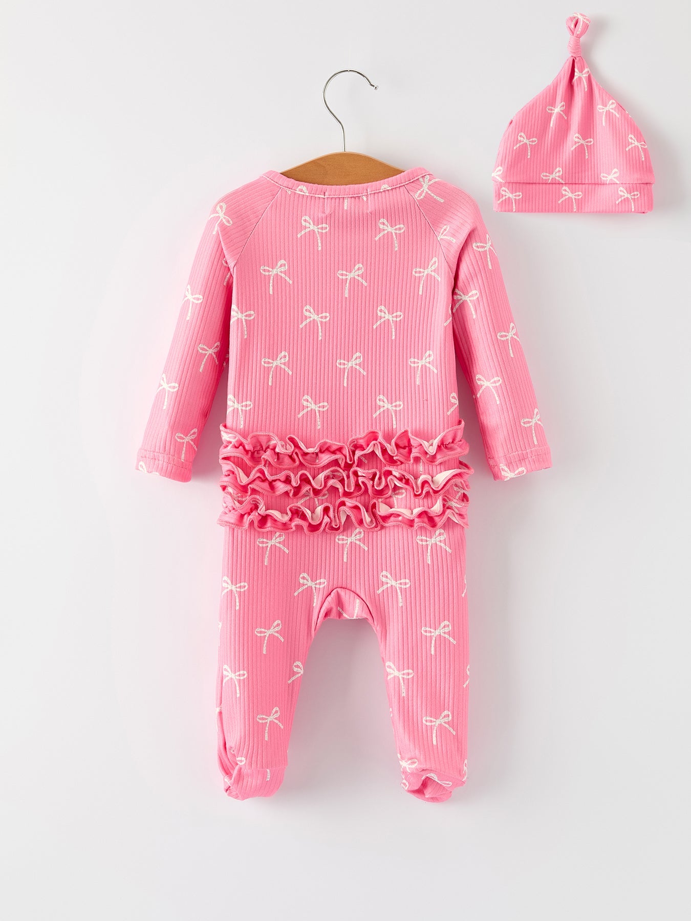 Christmas Bow Pink Romper With Hat: Sweet And Stylish Baby Outfit