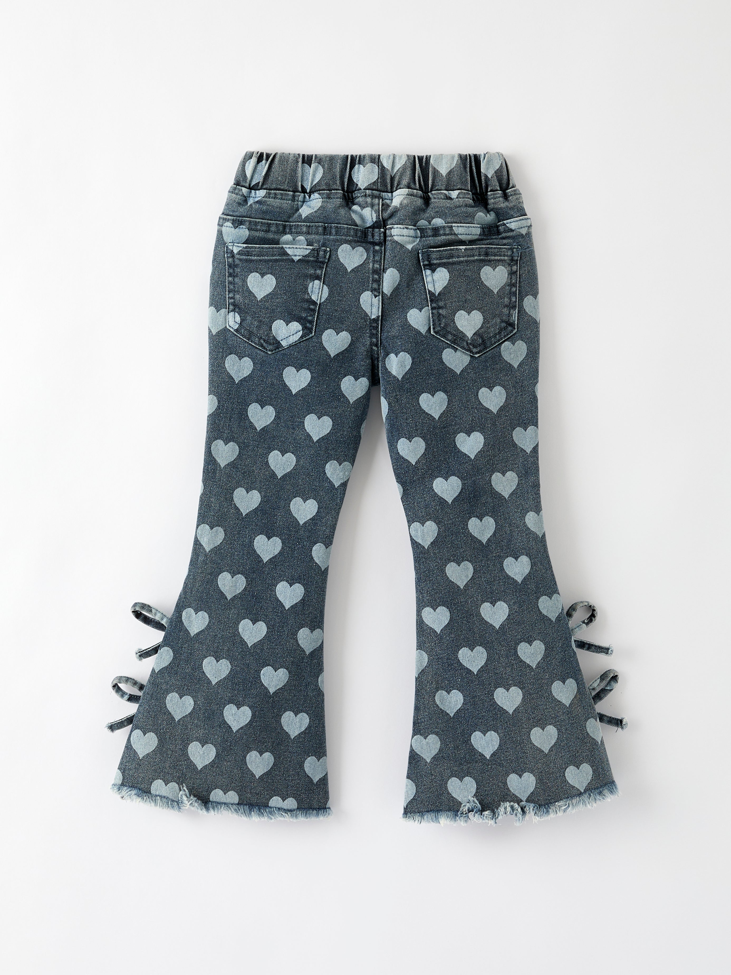 Heart Pattern Denim Bell Bottom Pants For Kids