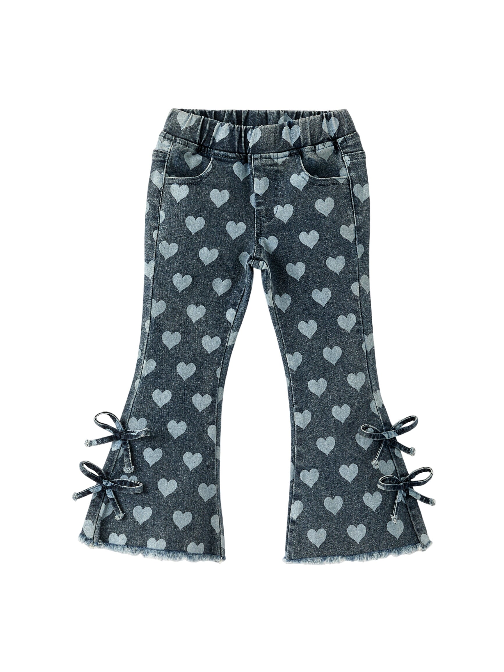 Heart Pattern Denim Bell Bottom Pants For Kids
