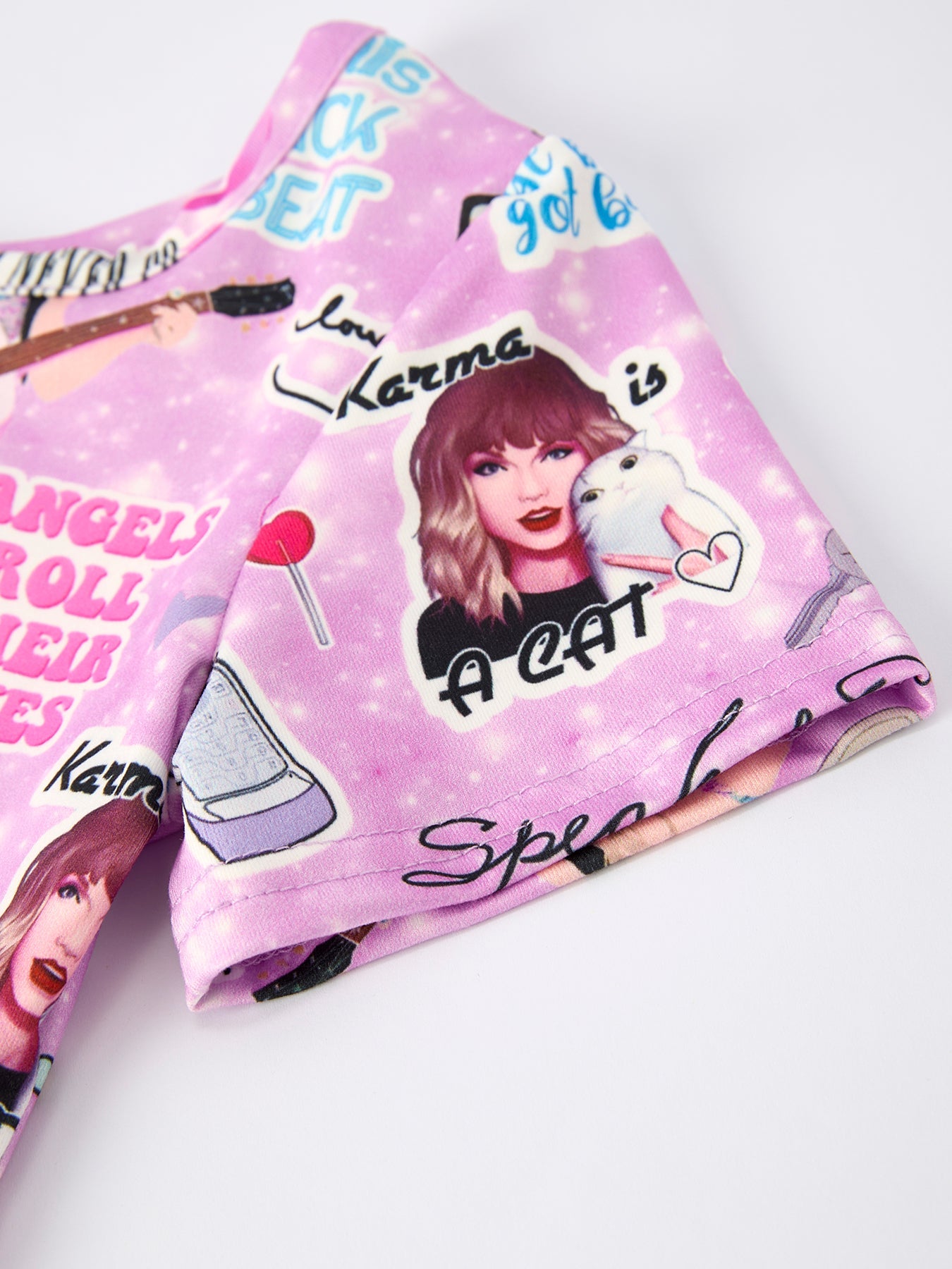 Christmas Purple Ts Twirly Print Girls Short Sleeves Dress:musical Journey In Style