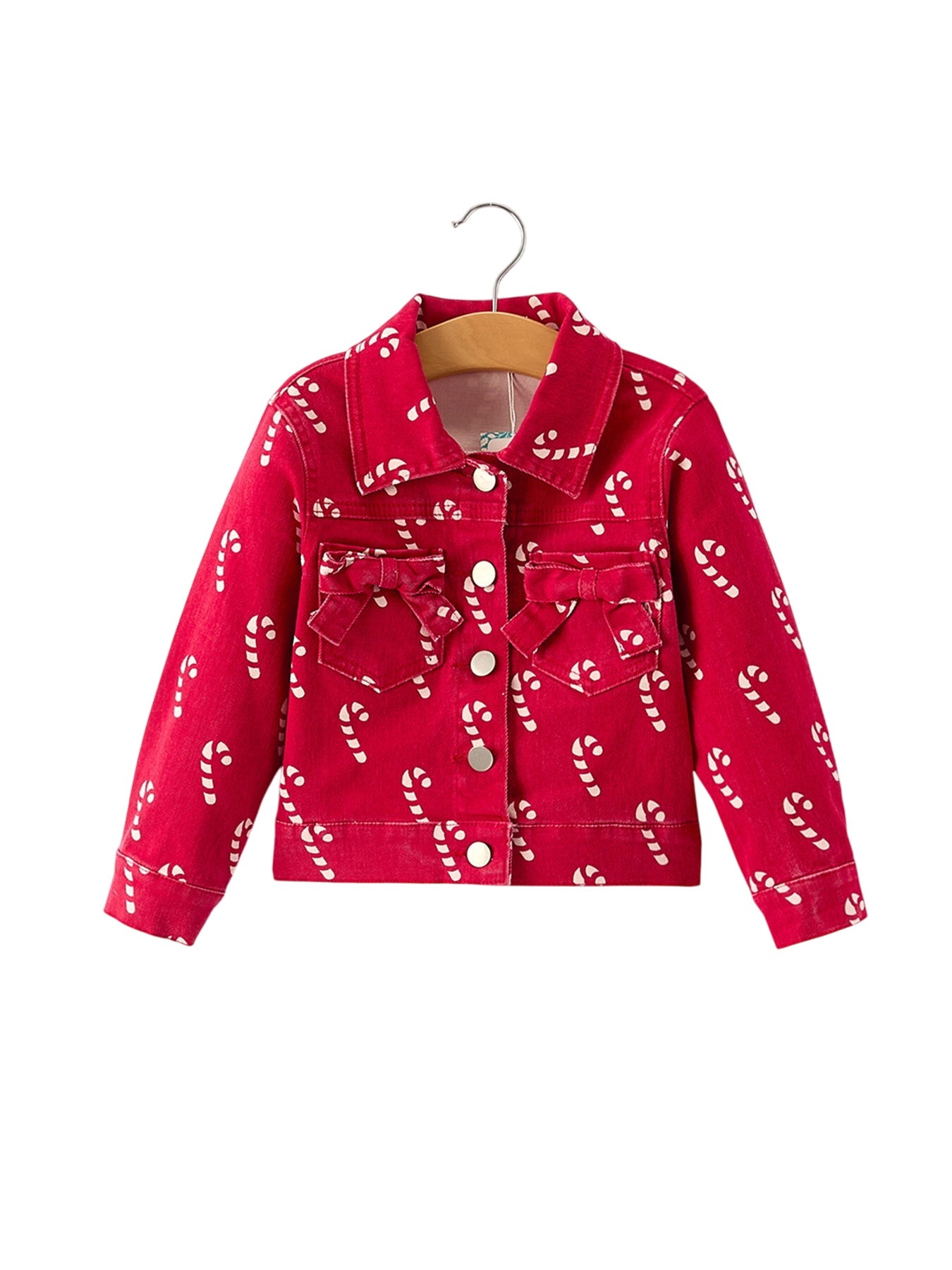 Girls Red Christmas Themed Denim Jacket