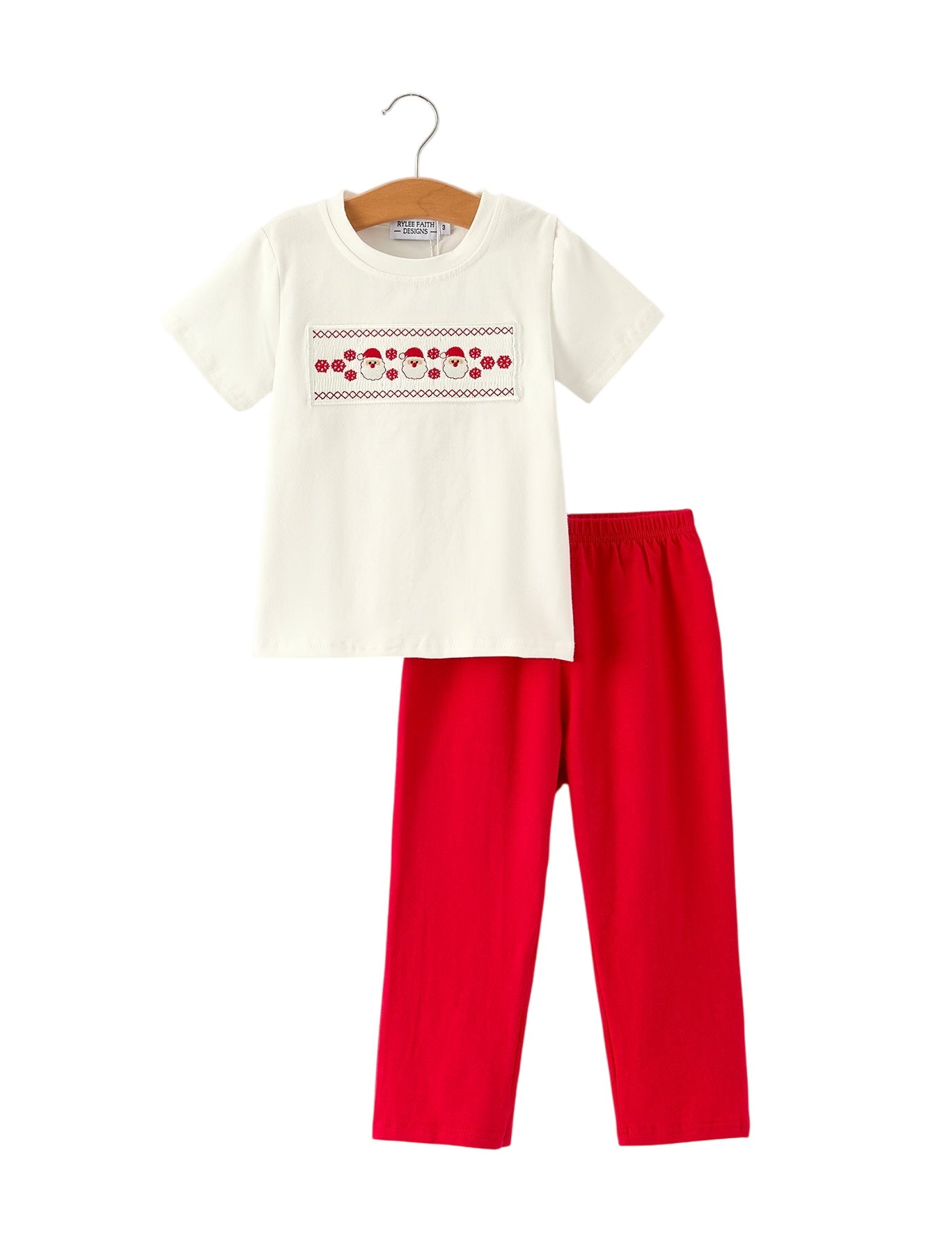 Red Christmas Smocked Embroidery Boys Set