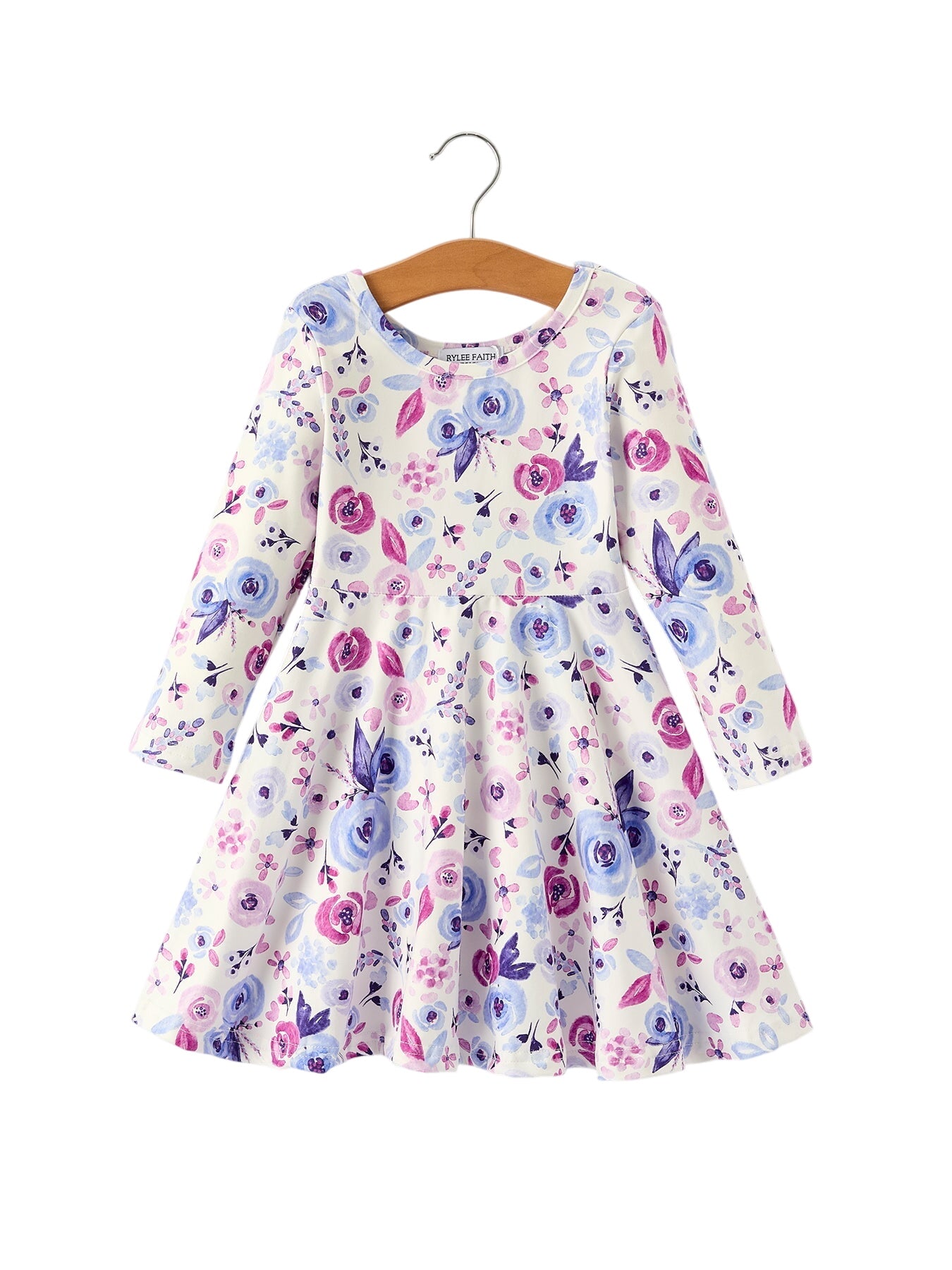 Christmas Purple Floral Baby Girl Dress With Long Sleeves