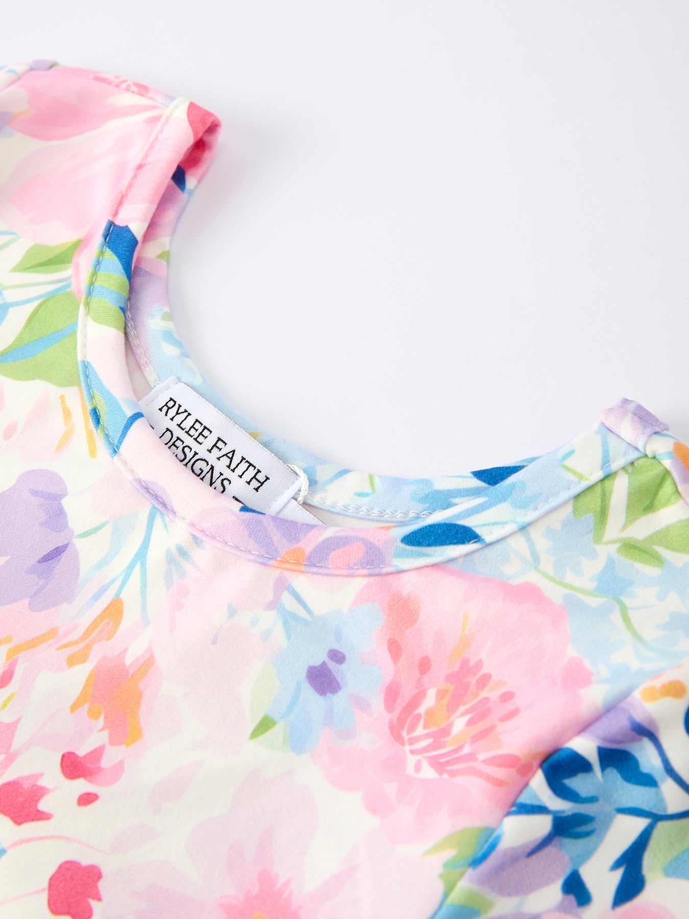 Christmas Floral Print Girl Dress With Long Sleeves