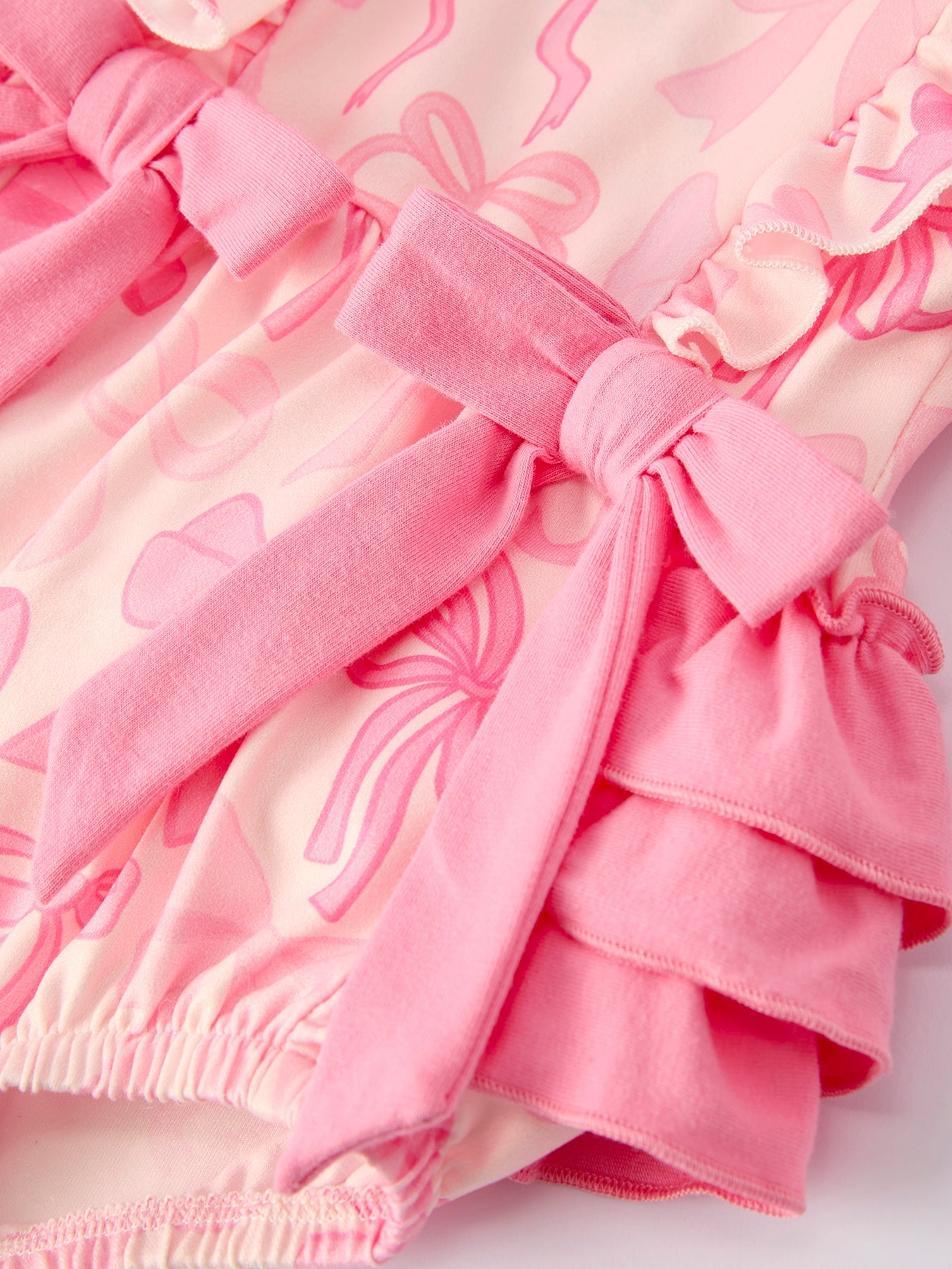 Girls Pink Bow Print Long Sleeves Romper