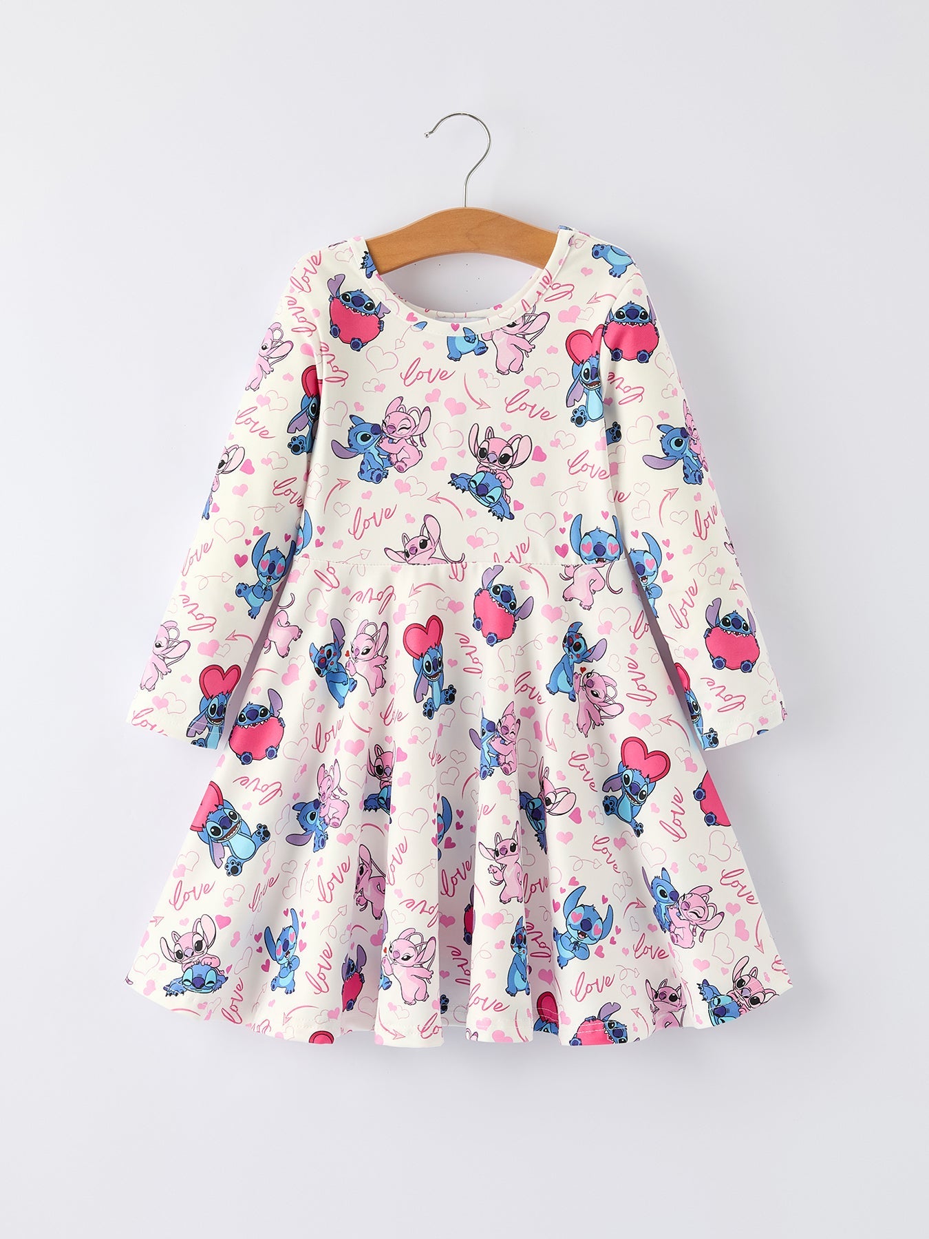 Valentine Character Love Print Dress For Toddler Girls