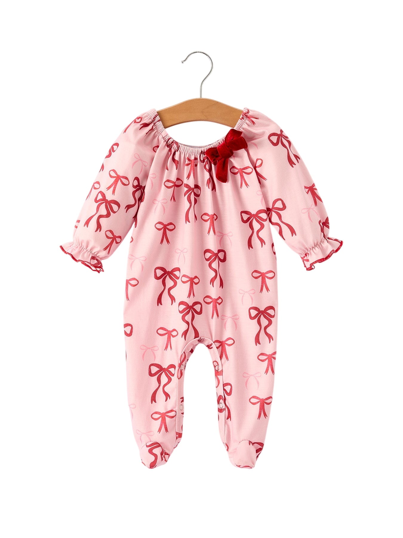 Christmas Bow Print Baby Girls Romper