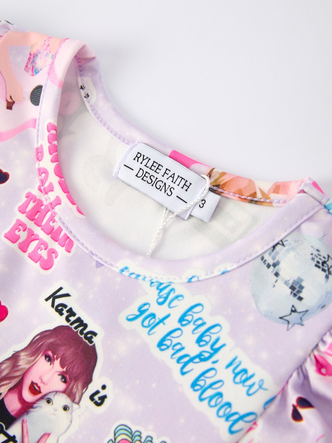 Christmas Purple Ts Print Ruffle Sleeve Top And Leggings Girls Set