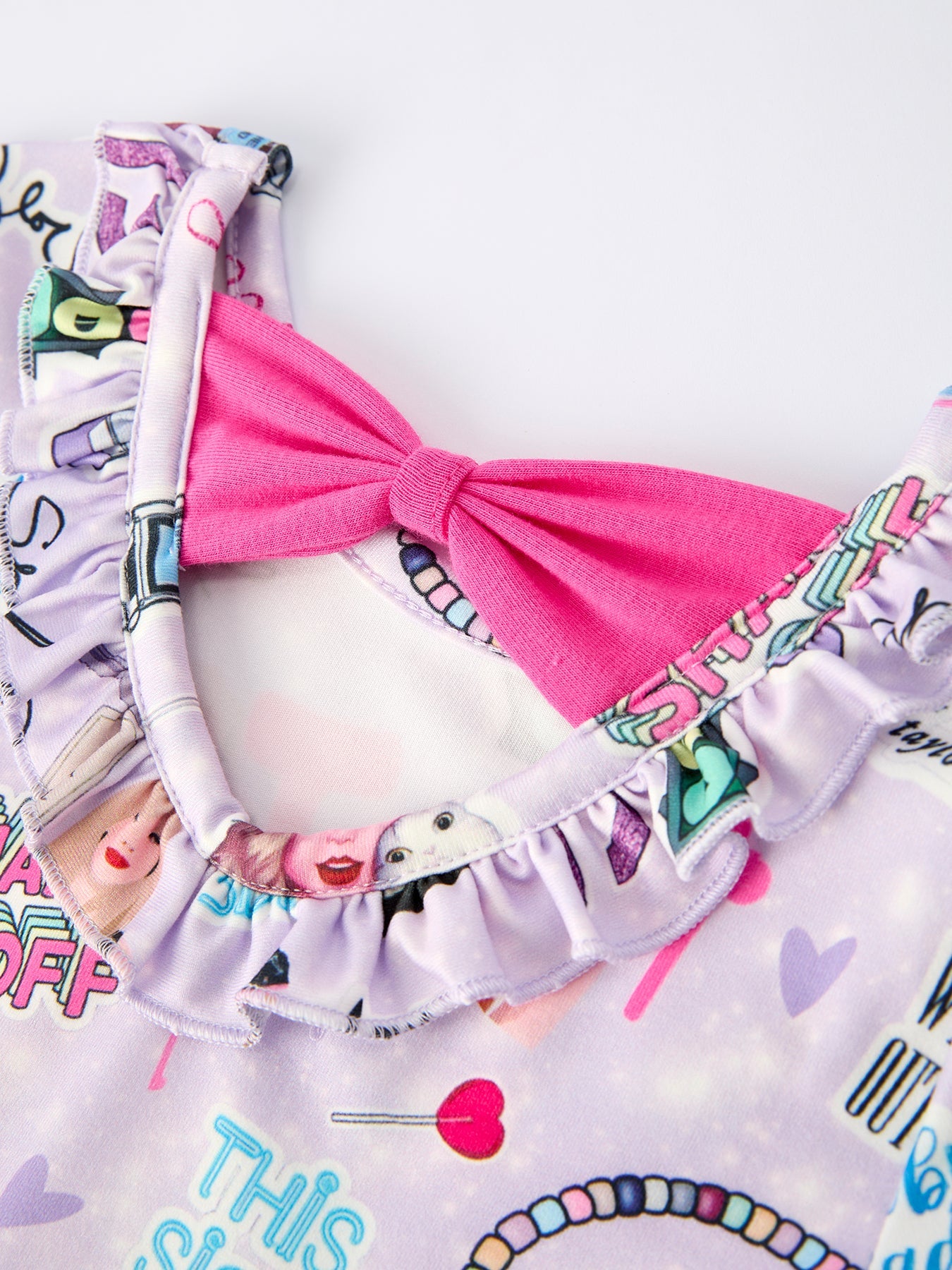 Purple Ts Print Ruffle Girls' Short Sleeve Christmas Dress