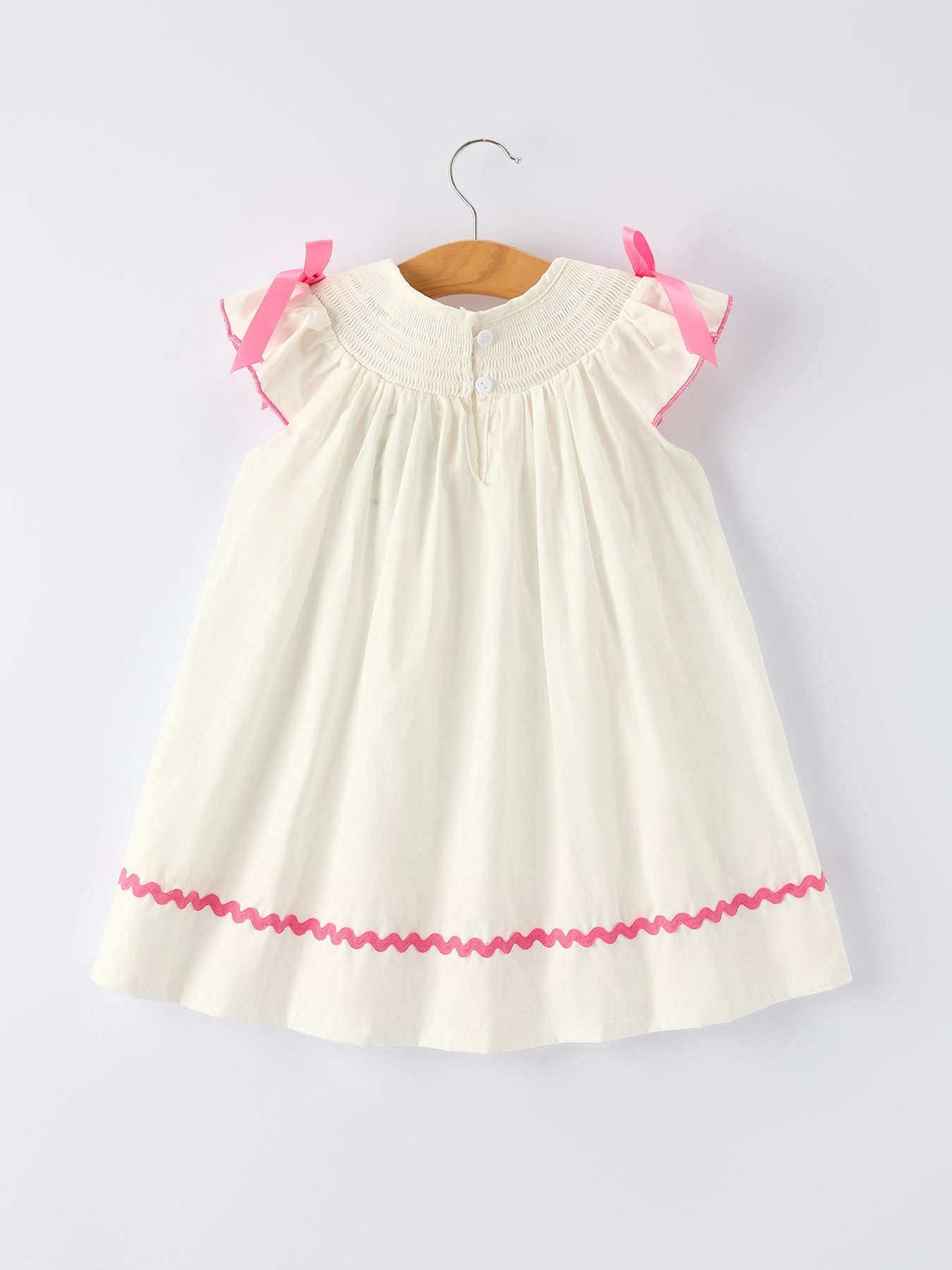 Fall White Girls Dress With Pink Bow Embroidery