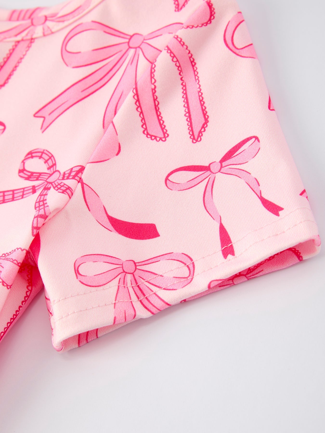 Girls Pink Dress With Bow Pattern - Cute Short Sleeve Outfit