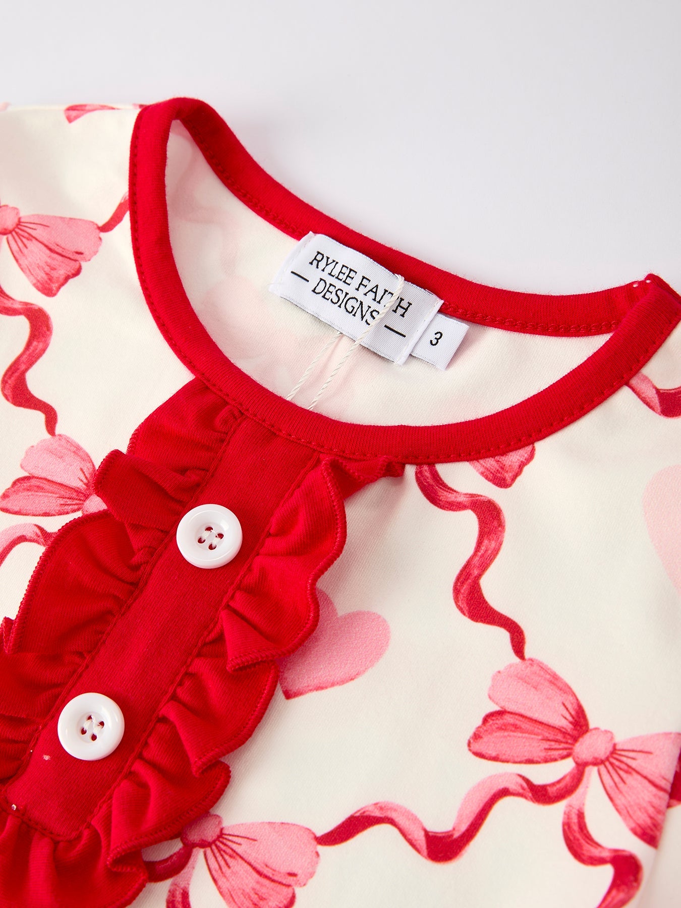 Valentine’s Day Girl Set With Heart Print And Red Ruffle Details
