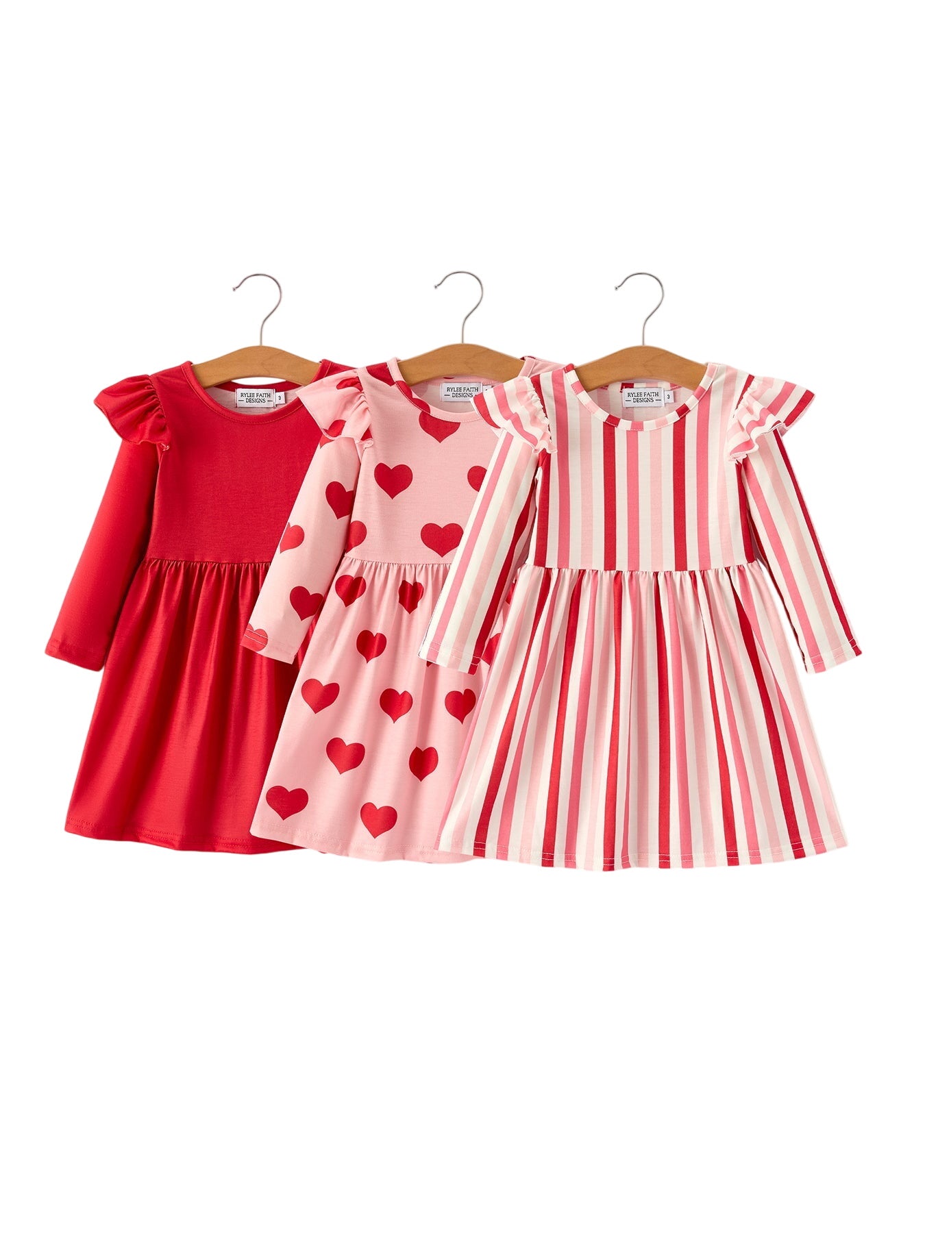 Valentine’s Girls Long Sleeve 3-piece Dress Set With Hearts And Stripes