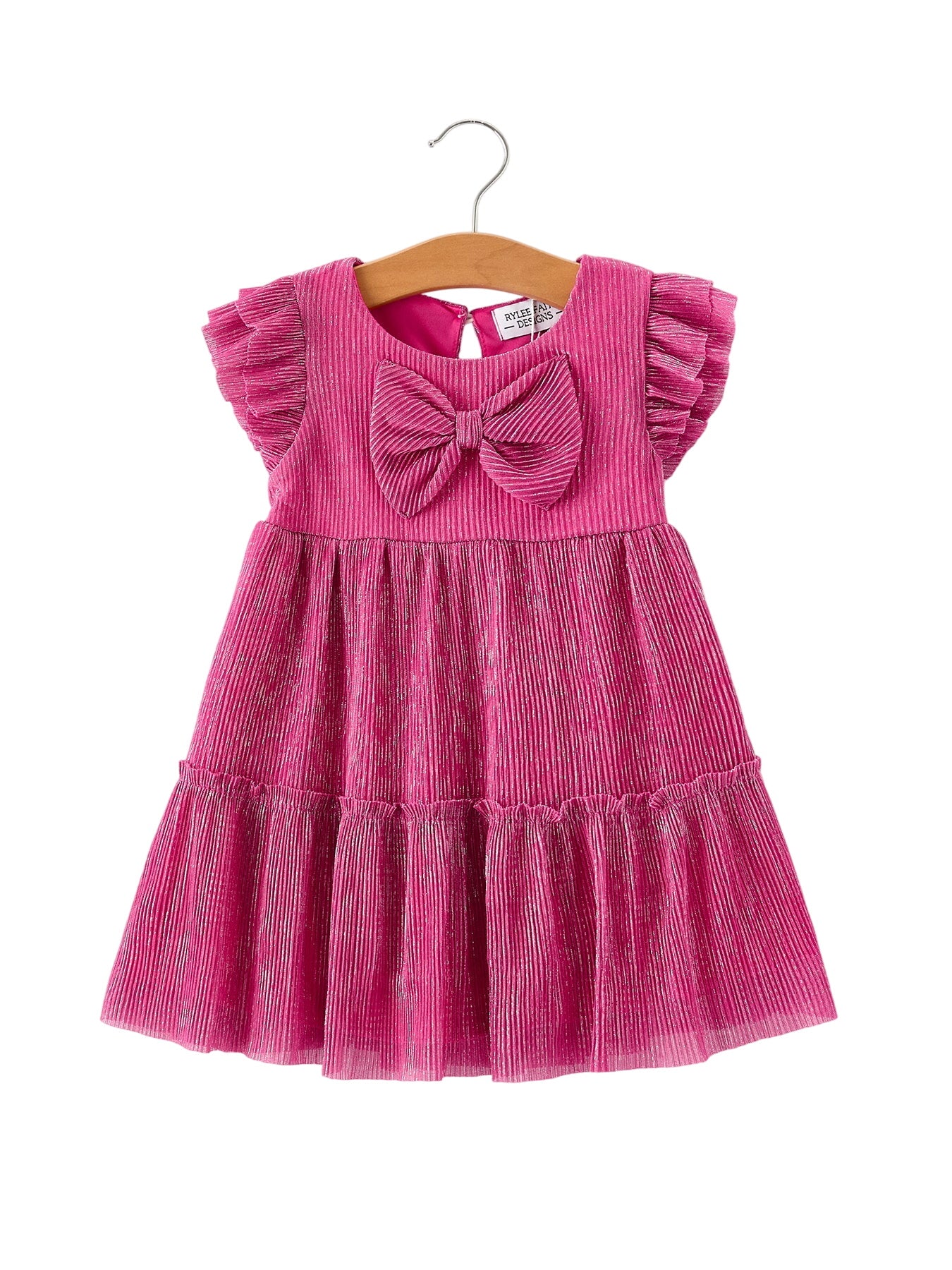 Girls Pink Bow Print Short Sleeve Dress