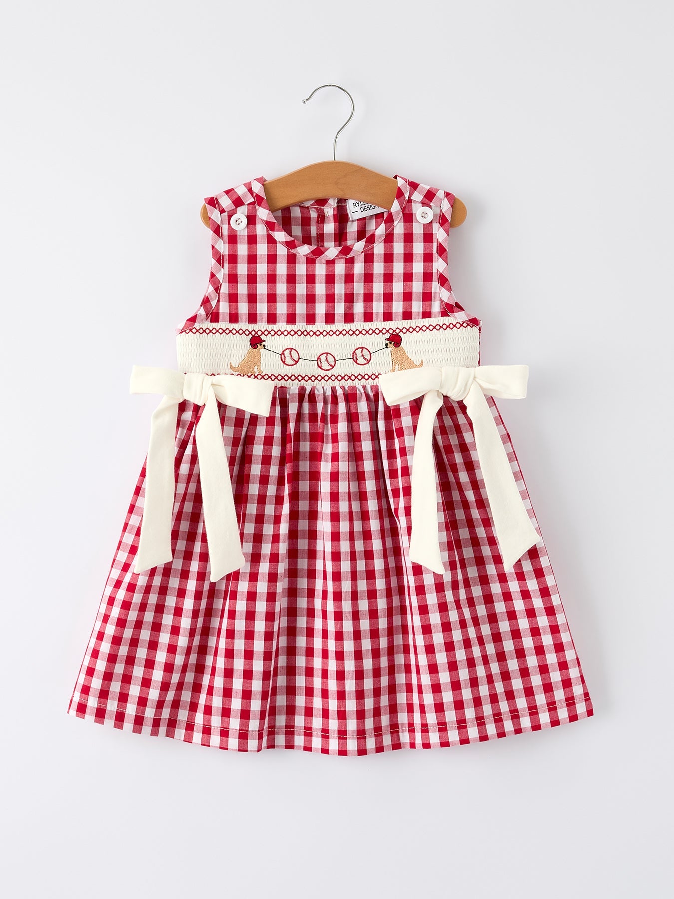Mommy & Me Girl Dress – Dog Baseball Smocking Embroidery Outfit