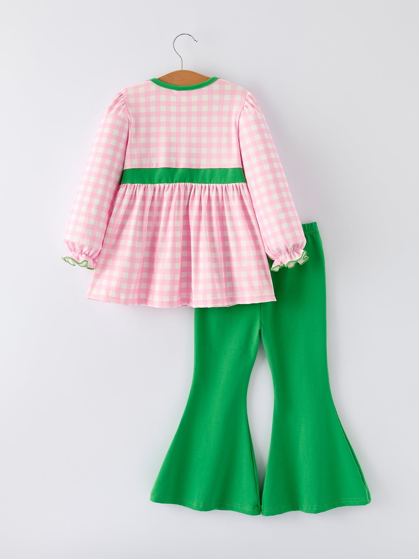 St. Patrick's Day Shamrock Top And Bell Bottom Pants Girls Set