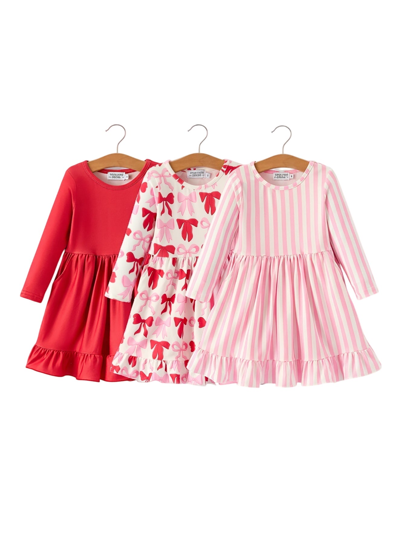 Valentine's Day Three-piece Solid Red, Pink, Striped Dress