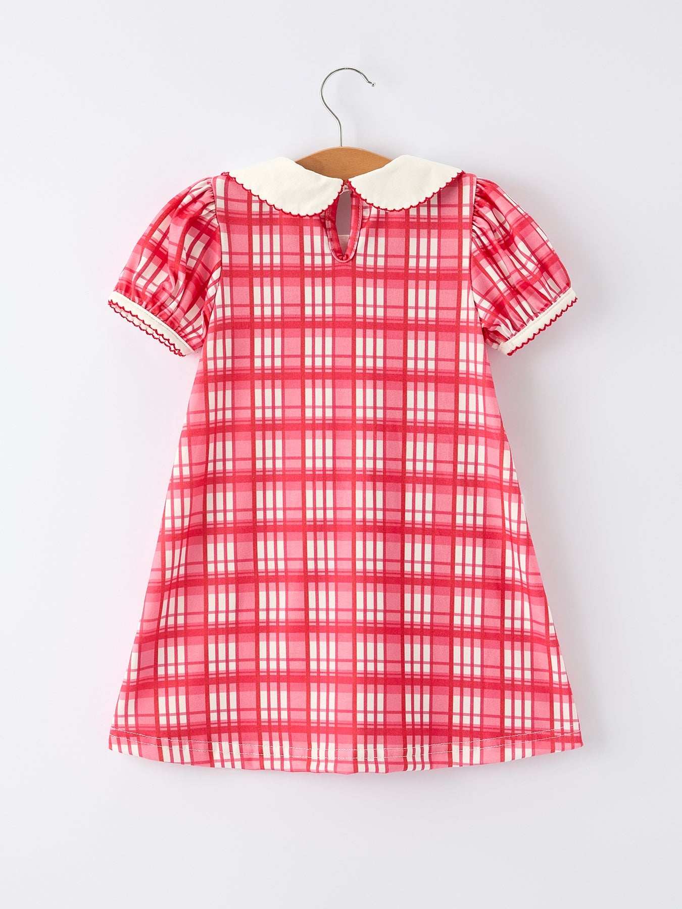 Valentine's Day Plaid Pocket Girls Short Sleeves Dress