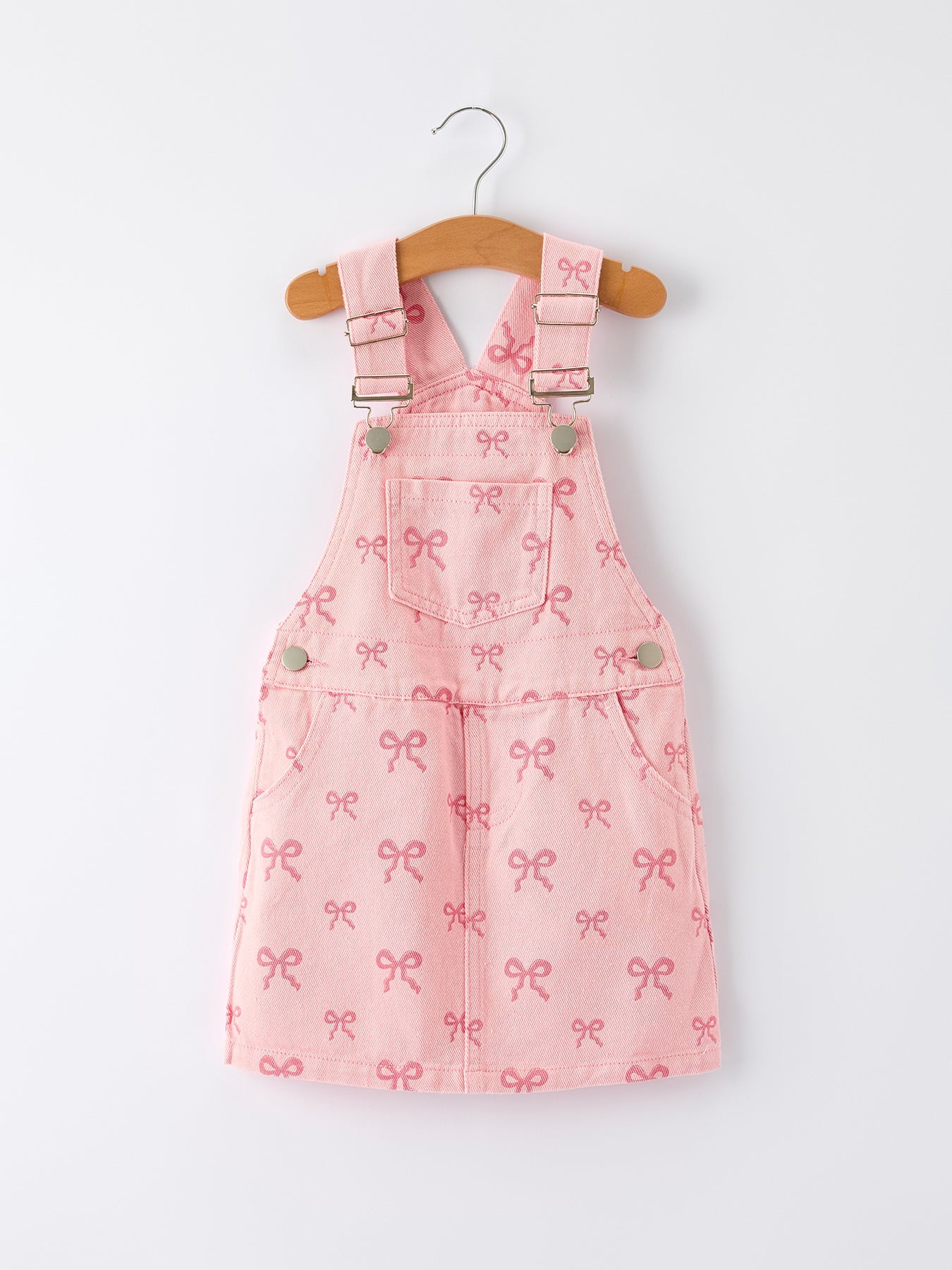 Pink Bow Denim Overall Dress For Girls
