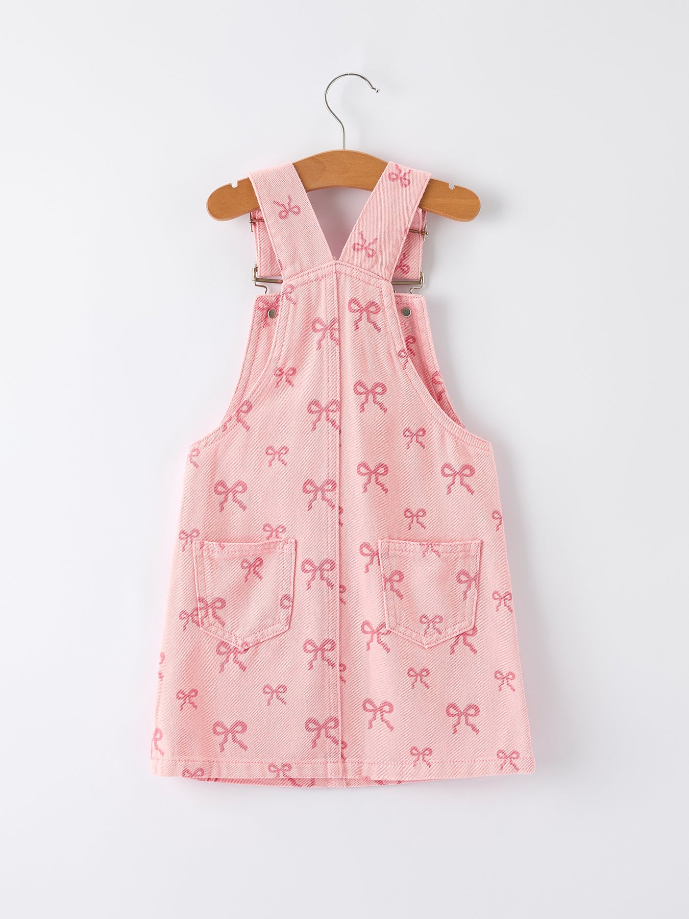 Pink Bow Denim Overall Dress For Girls