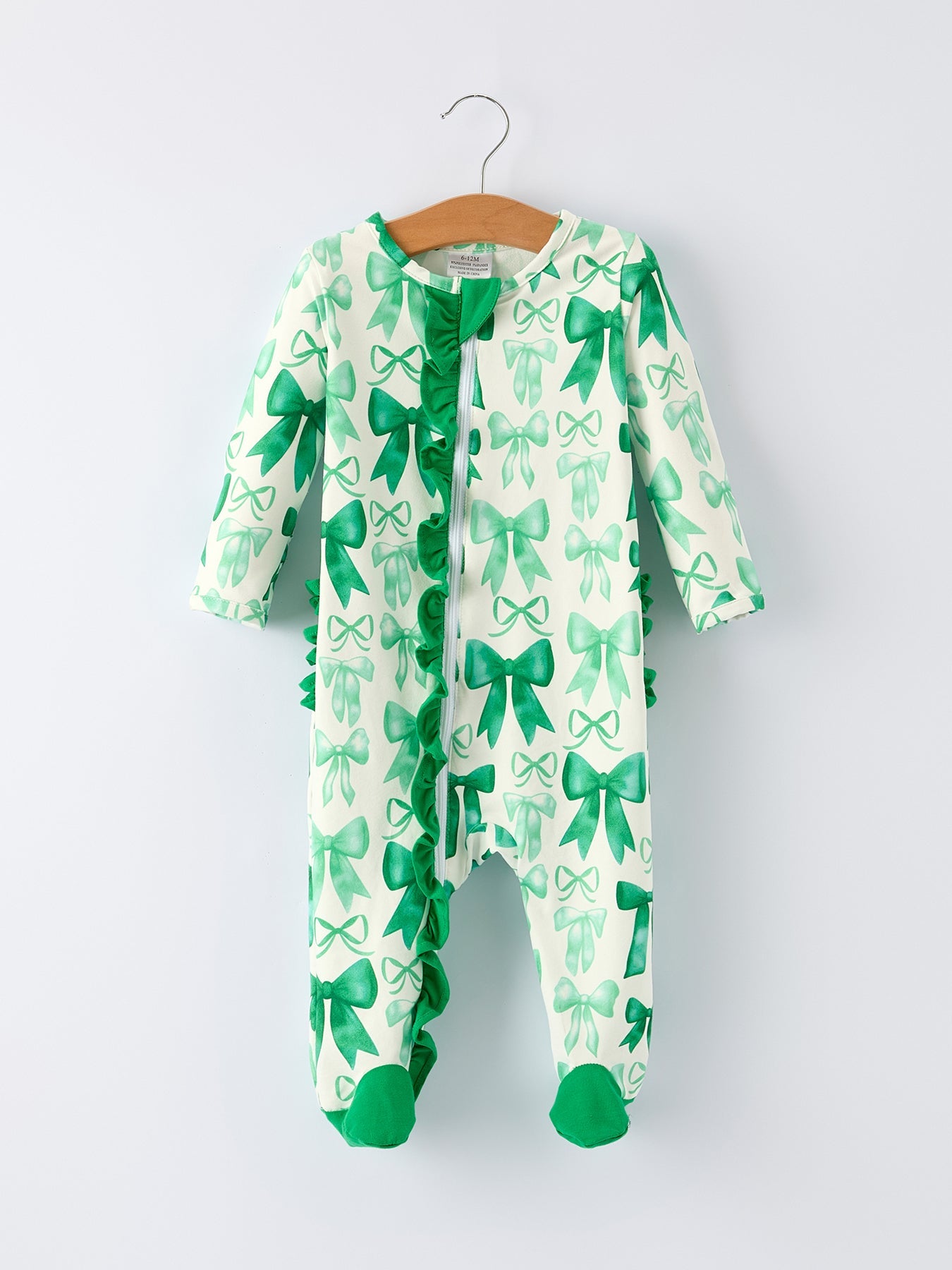 St. Patrick's Day Bow Print Long Sleeves Baby Girls Romper